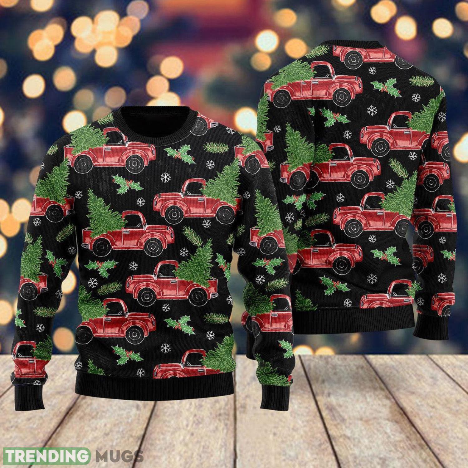 Red Truck And Pine Trees Pattern Ugly Christmas Sweater Cute Christmas Gift Product Photo 1 Red Truck And Pine Trees Pattern Ugly Christmas Sweater Cute Christmas Gift Product Photo 1