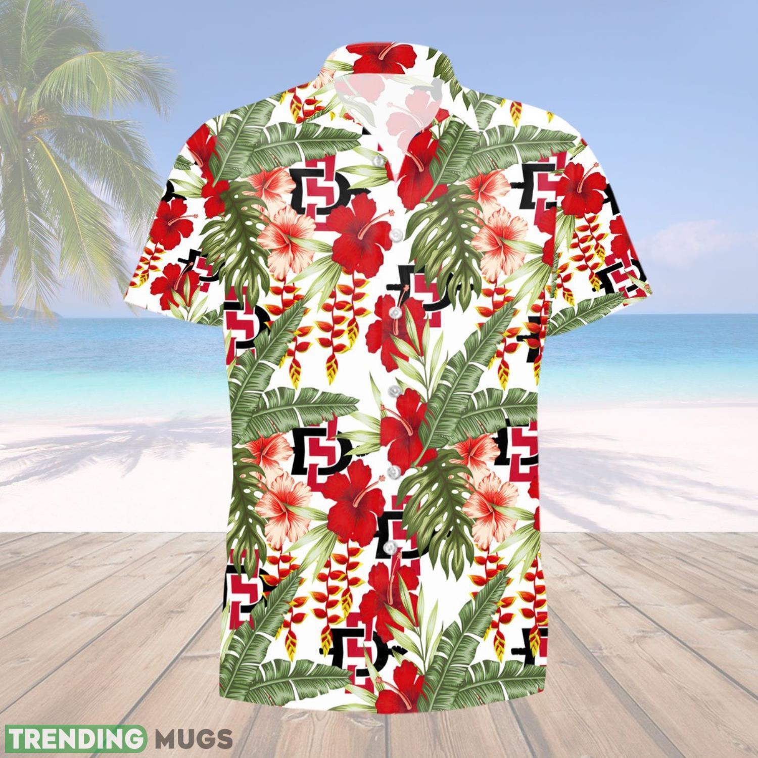 San Diego State Aztecs Men's Basketball Tropical Pattern Gift For Fans 3D Hawaiian Shirt Summer Sport Gift Hawaiian Shirt San Diego State Aztecs Men's Basketball Tropical Pattern Gift For Fans 3D Hawaiian Shirt Summer Sport Gift Hawaiian Shirt