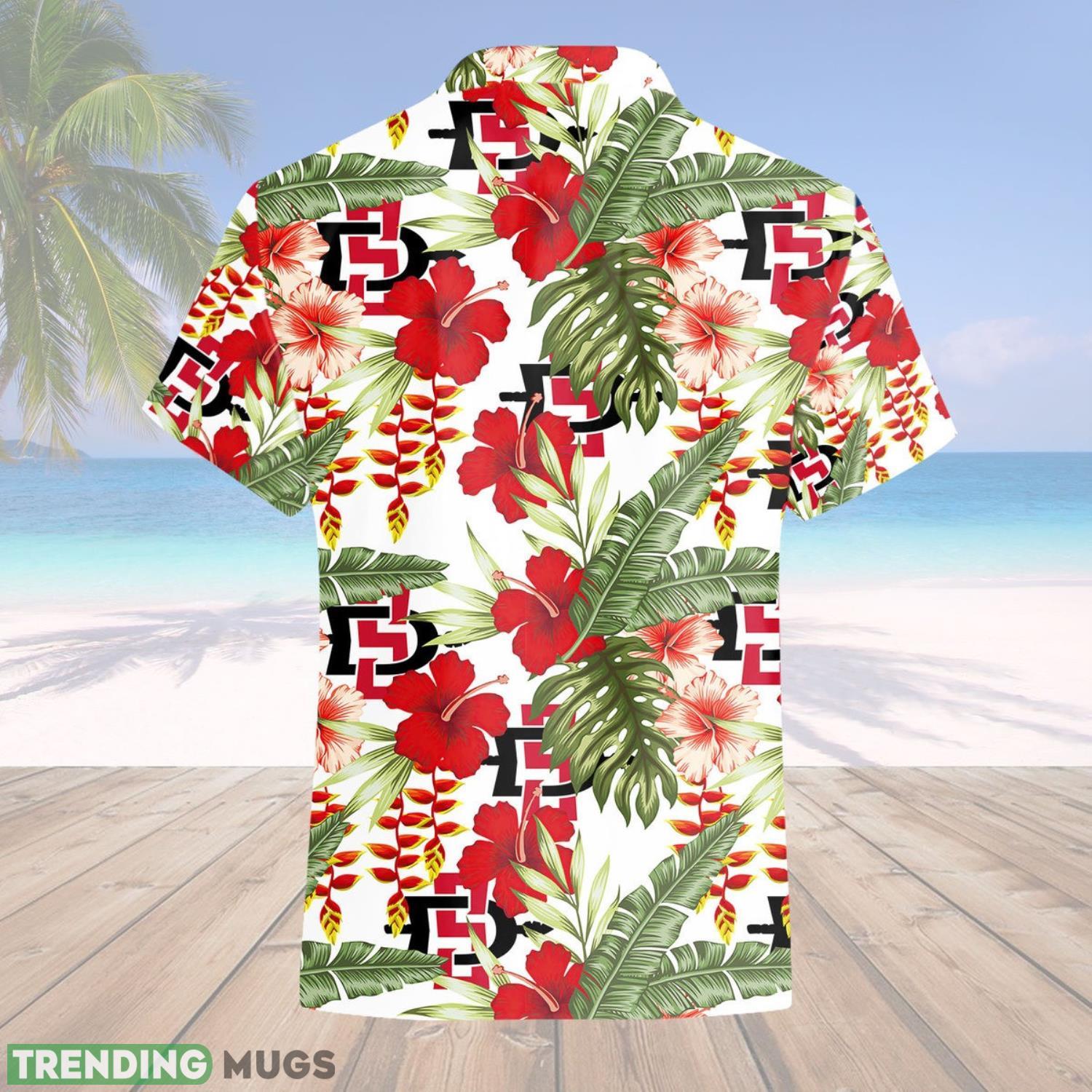 San Diego State Aztecs Men's Basketball Tropical Pattern Gift For Fans 3D Hawaiian Shirt Summer Sport Gift Hawaiian Shirt San Diego State Aztecs Men's Basketball Tropical Pattern Gift For Fans 3D Hawaiian Shirt Summer Sport Gift Hawaiian Shirt