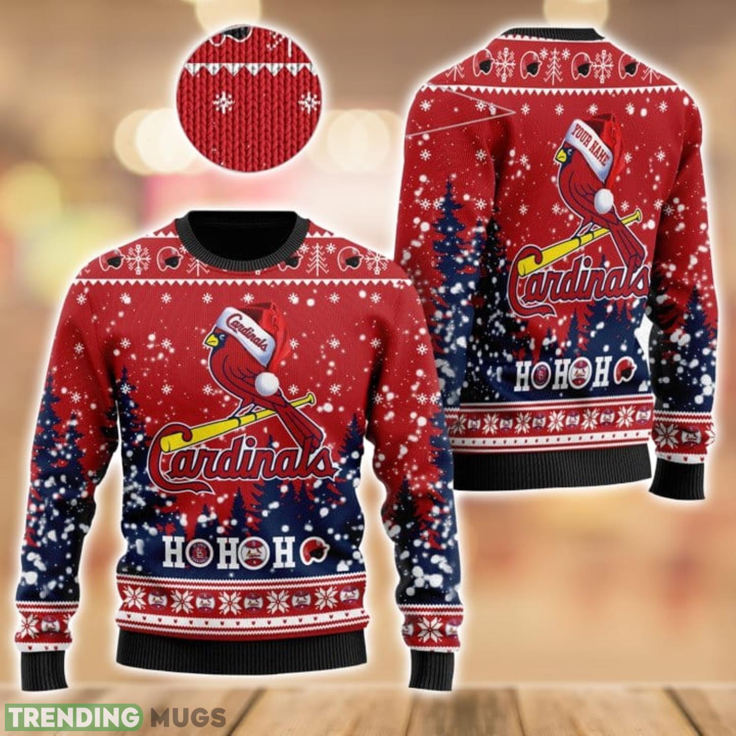 St Louis Cardinals Christmas Sweater Christmas Santa Claus Hat Ho Ho Ho 3D Custom Name Best Gifts For MLB Fans Product Photo 1 St Louis Cardinals Christmas Sweater Christmas Santa Claus Hat Ho Ho Ho 3D Custom Name Best Gifts For MLB Fans Product Photo 1