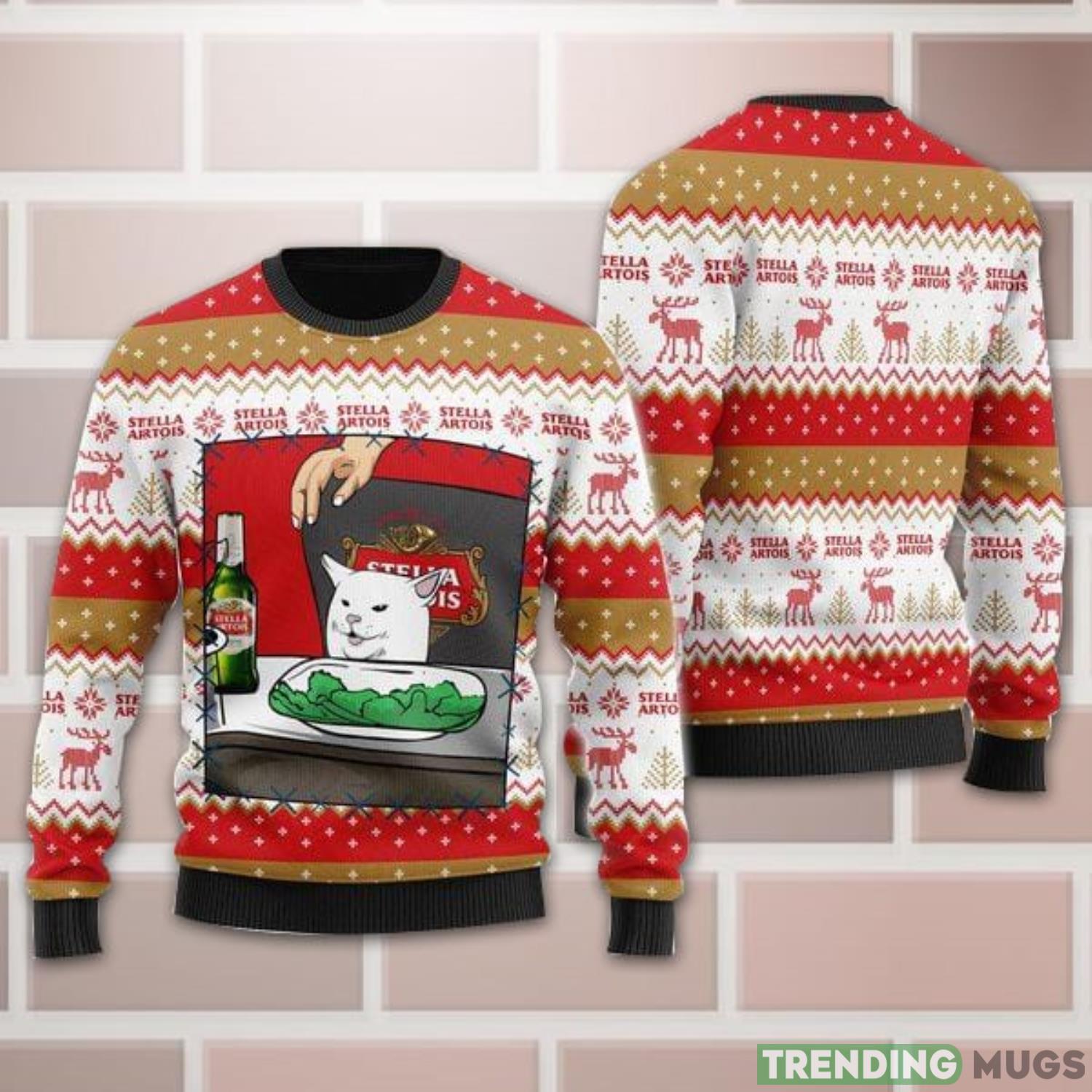 Stella Artois Beer Cat Meme Ugly Christmas Sweater All Over Print Christmas Gift Product Photo 1 Stella Artois Beer Cat Meme Ugly Christmas Sweater All Over Print Christmas Gift Product Photo 1