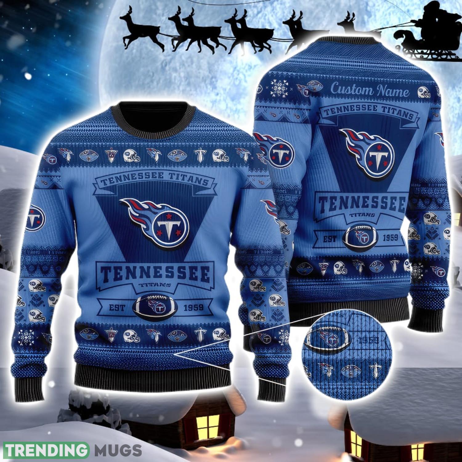 Tennessee Titans Logo Custom Name For Football Fans Ugly Christmas Sweater Christmas Gift Product Photo 1 Tennessee Titans Logo Custom Name For Football Fans Ugly Christmas Sweater Christmas Gift Product Photo 1
