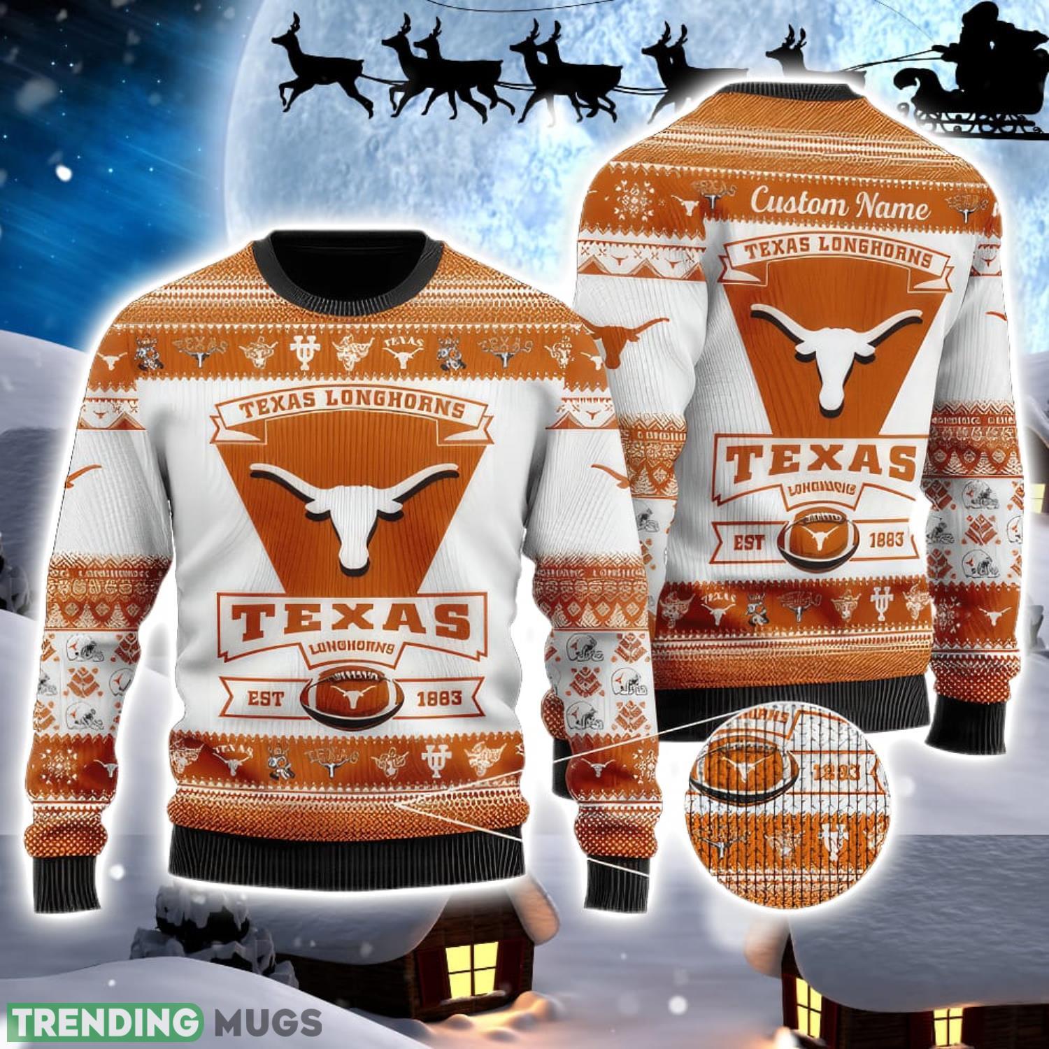 Texas Longhorns Logo Custom Name For Football Fans Ugly Christmas Sweater Christmas Gift Product Photo 1 Texas Longhorns Logo Custom Name For Football Fans Ugly Christmas Sweater Christmas Gift Product Photo 1