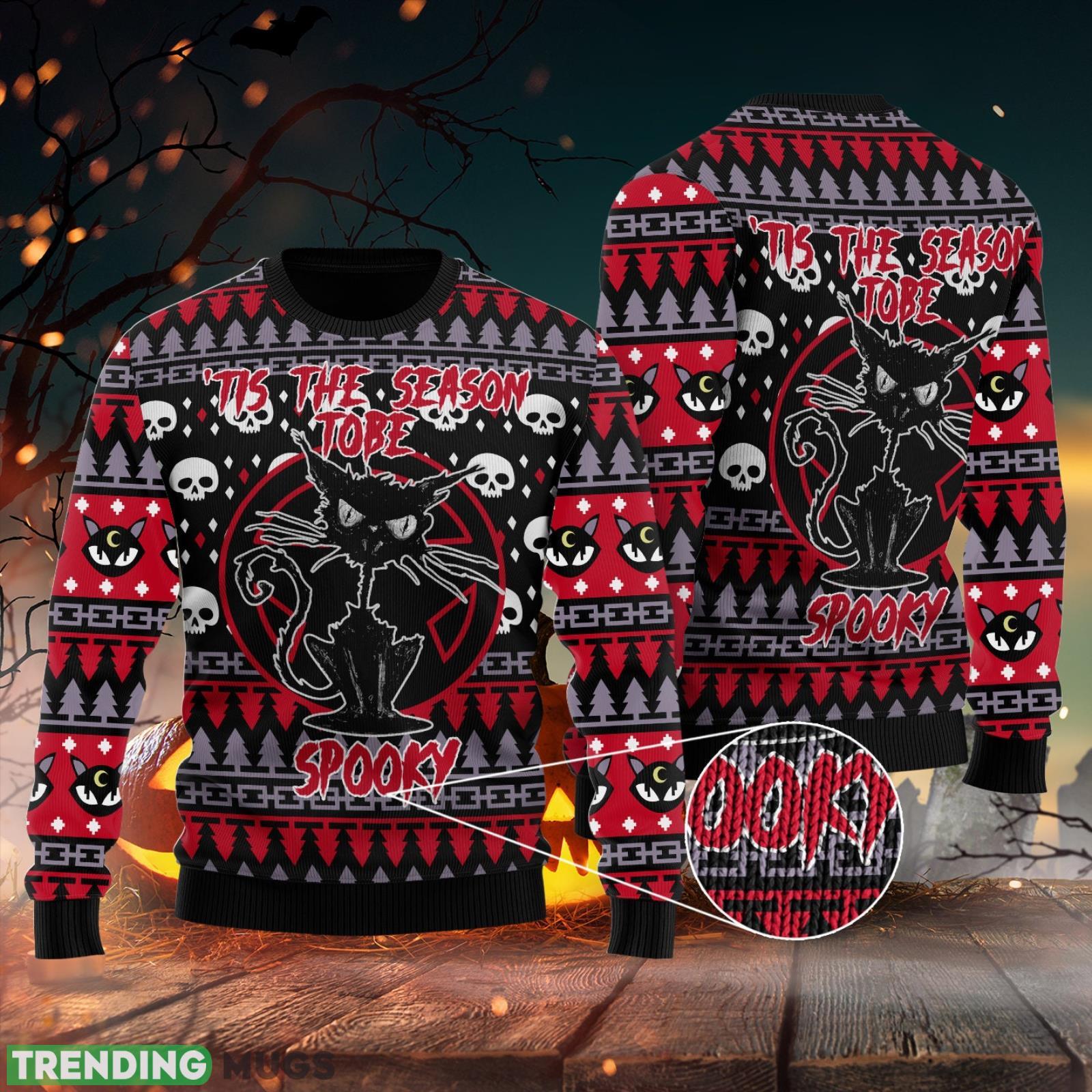 Tis The Season To Be Spooky Funny Black Cat Ugly Christmas Sweater Unisex 3D Sweater Christmas Gift Product Photo 1