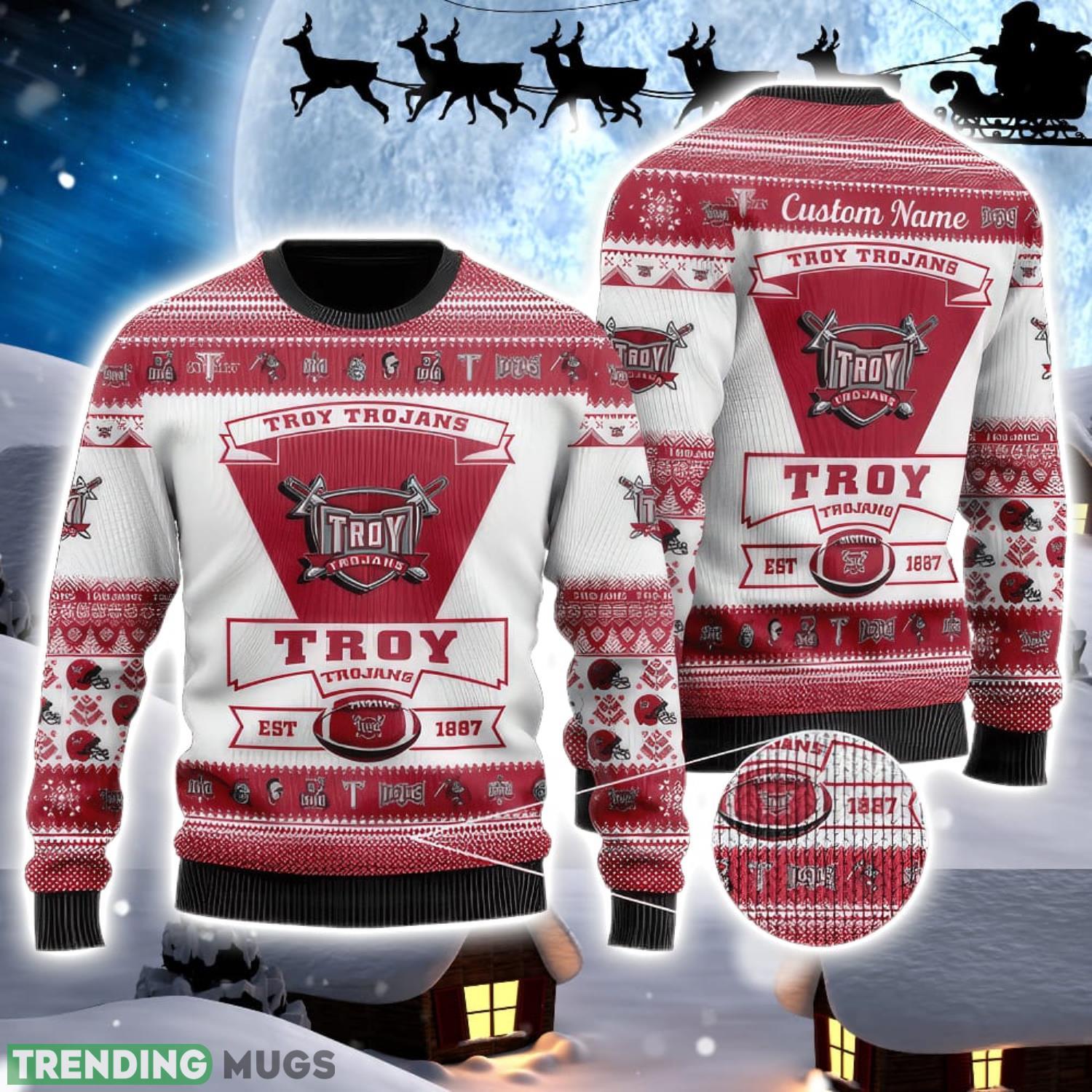 Troy Trojans Logo Custom Name For Football Fans Ugly Christmas Sweater Christmas Gift Product Photo 1 Troy Trojans Logo Custom Name For Football Fans Ugly Christmas Sweater Christmas Gift Product Photo 1