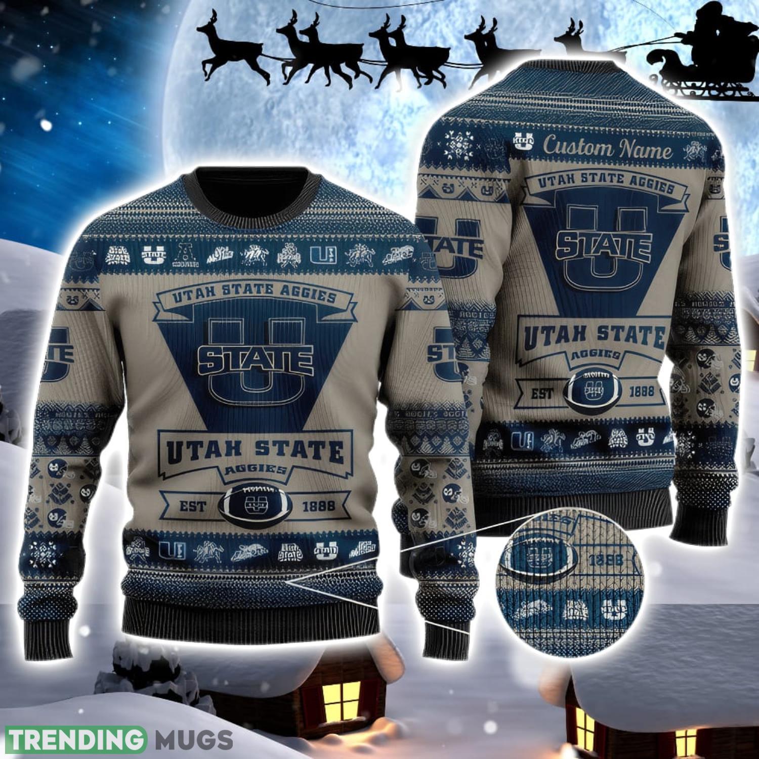 Utah State Aggies Team Custom Name Ugly Christmas Sweater For Men And Women Sport Gift Product Photo 1 Utah State Aggies Team Custom Name Ugly Christmas Sweater For Men And Women Sport Gift Product Photo 1