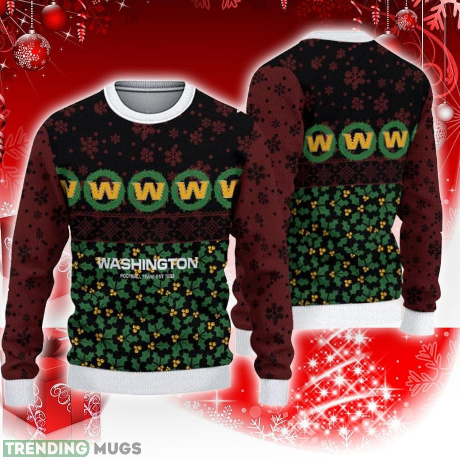 Washington Football Team Christmas Snowflake Pattern Pattern 3D Sweater Christmas Gift Product Photo 1 Washington Football Team Christmas Snowflake Pattern Pattern 3D Sweater Christmas Gift Product Photo 1