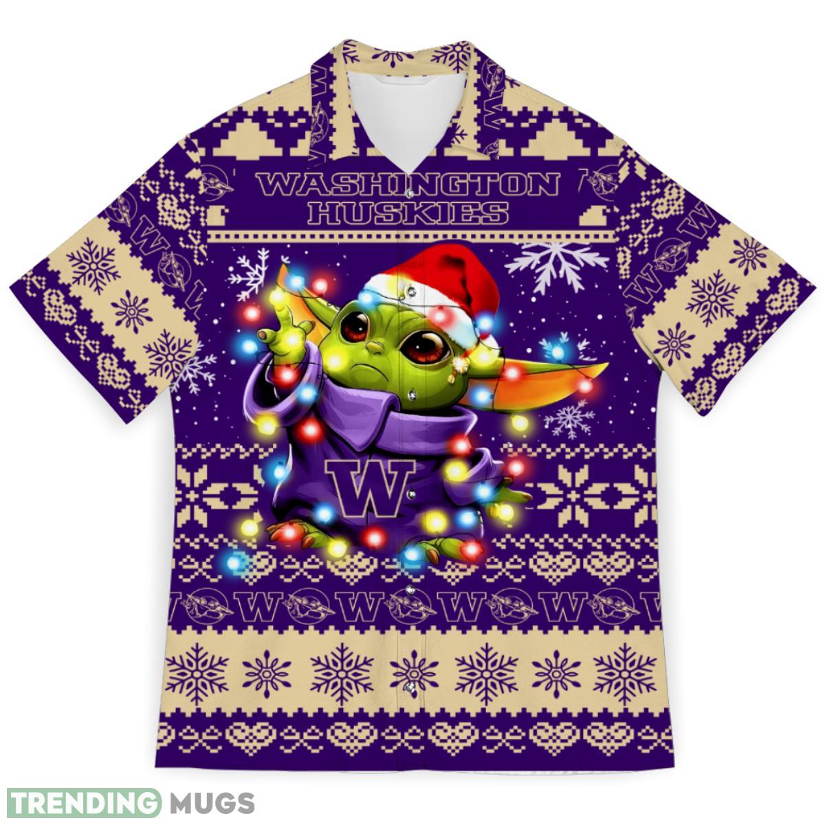 Washington Huskies Baby Yoda Star Wars Sports Football Ugly Christmas Sweater Pattern 3D Hawaiian Shirt Christmas Gift Product Photo 1 Washington Huskies Baby Yoda Star Wars Sports Football Ugly Christmas Sweater Pattern 3D Hawaiian Shirt Christmas Gift Product Photo 1
