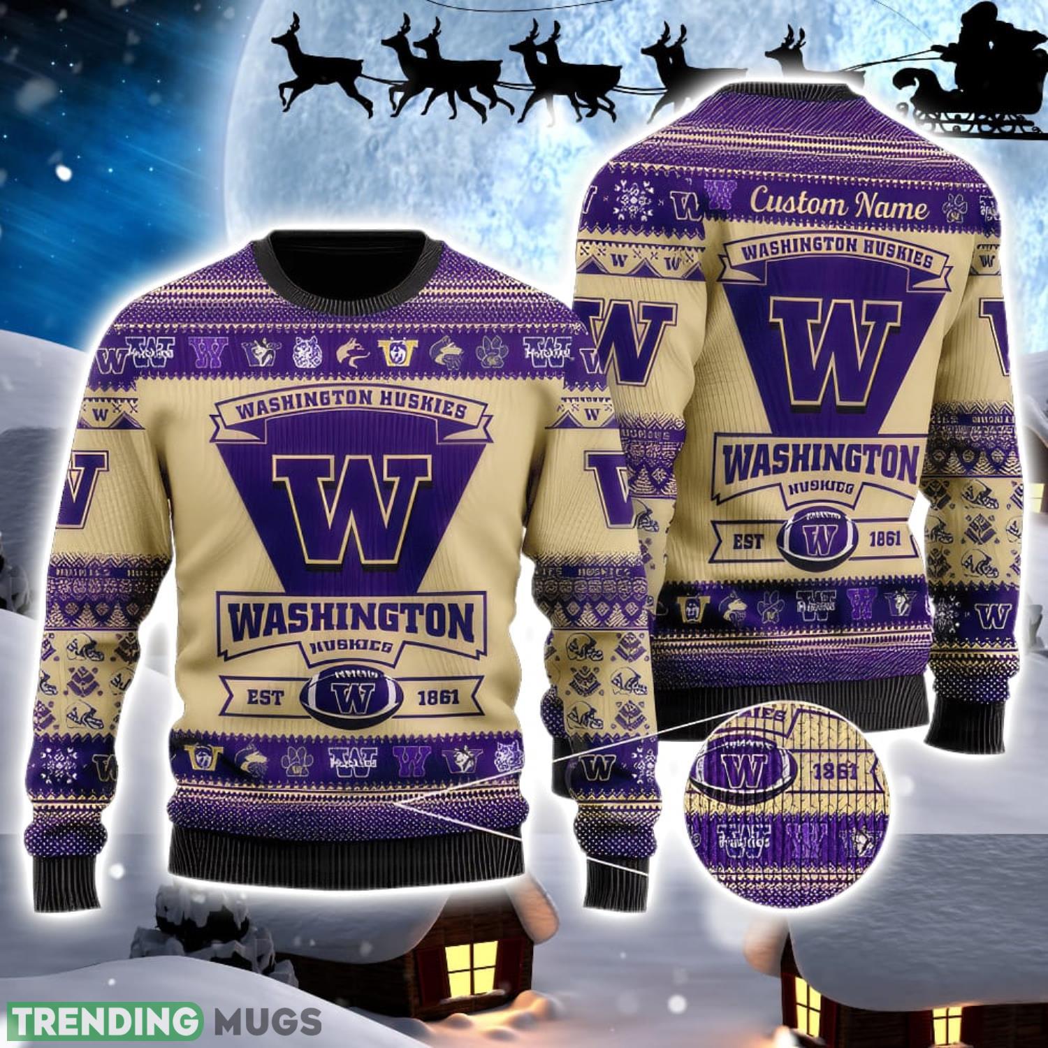 Washington Huskies Logo Custom Name For Football Fans Ugly Christmas Sweater Christmas Gift Product Photo 1 Washington Huskies Logo Custom Name For Football Fans Ugly Christmas Sweater Christmas Gift Product Photo 1