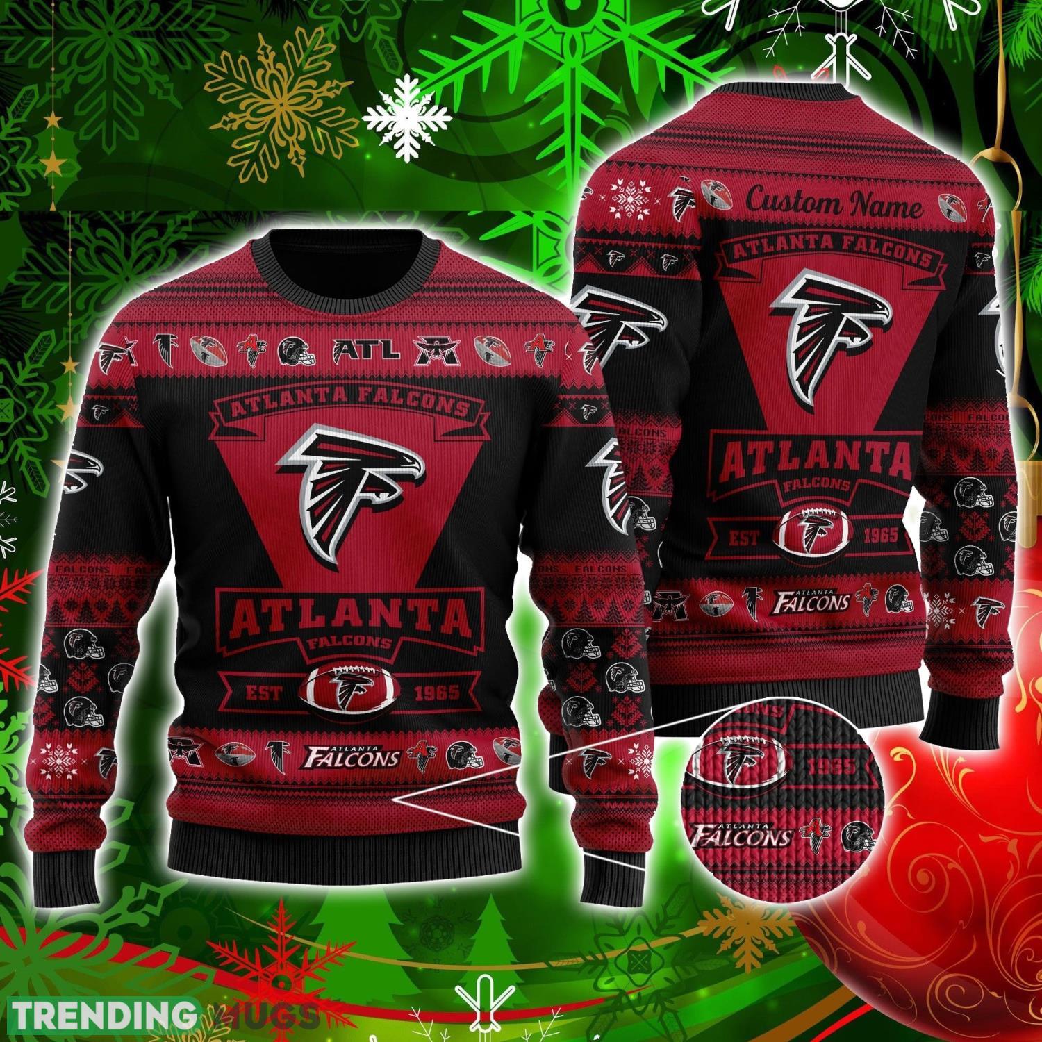 Atlanta Falcons Football Team Logo Custom Name Personalized Ugly Christmas Sweater Christmas Gift For Big Fans Product Photo 1 Atlanta Falcons Football Team Logo Custom Name Personalized Ugly Christmas Sweater Christmas Gift For Big Fans Product Photo 1