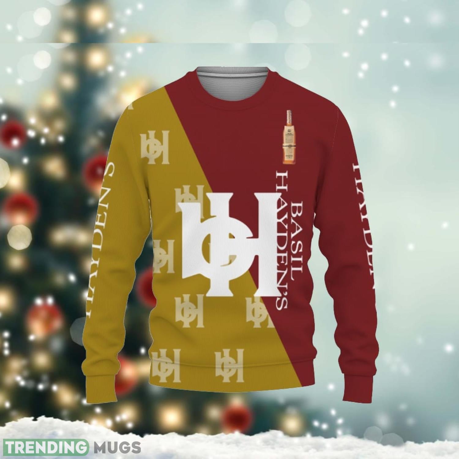 Basil Hayden’s Whiskey Beers And Whiskey Pattern Logo Christmas Gift Ugly 3D Sweater Product Photo 1