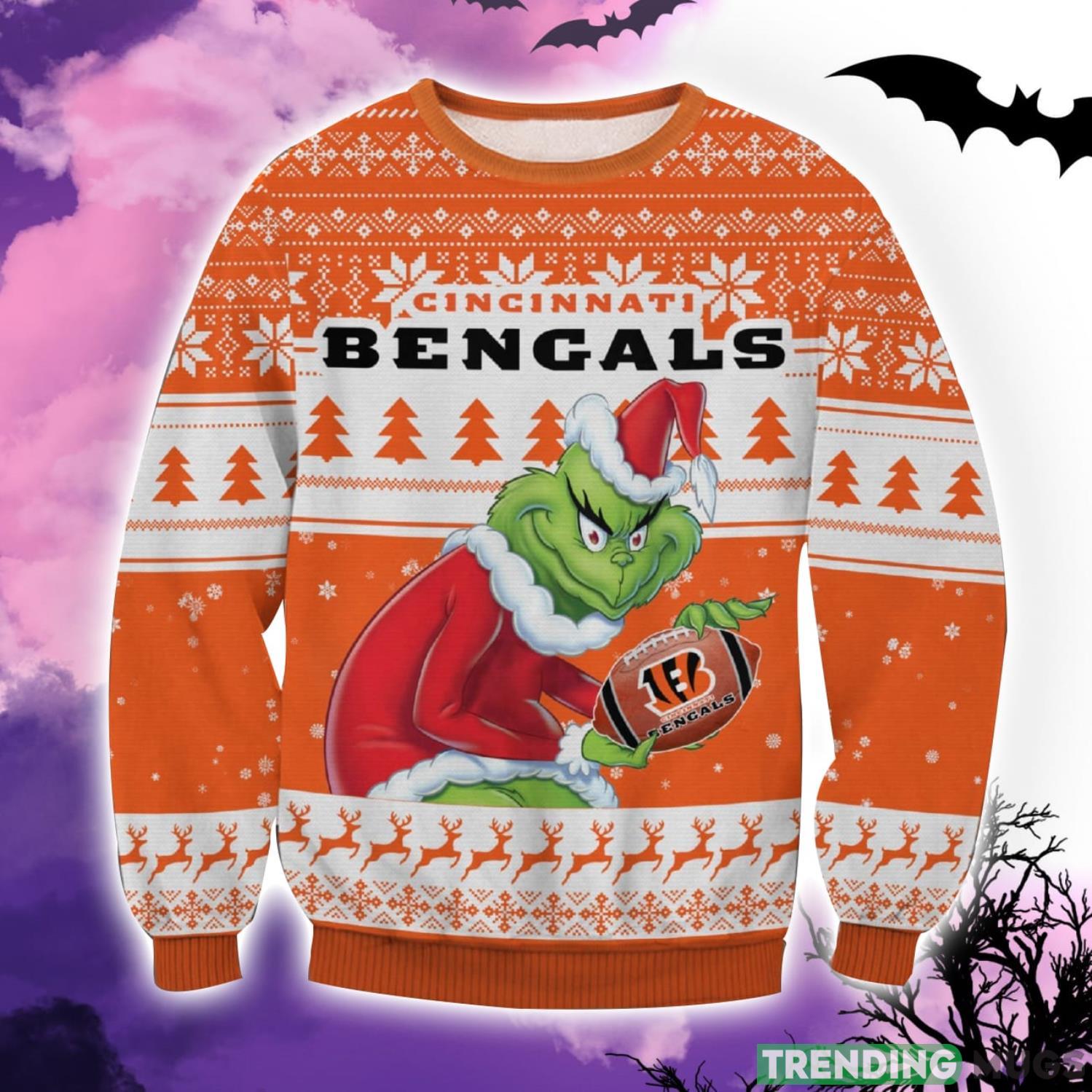 Bengals Grinch Reindeer Snowflake Pattern Ugly Christmas Sweater Product Photo 1 Bengals Grinch Reindeer Snowflake Pattern Ugly Christmas Sweater Product Photo 1