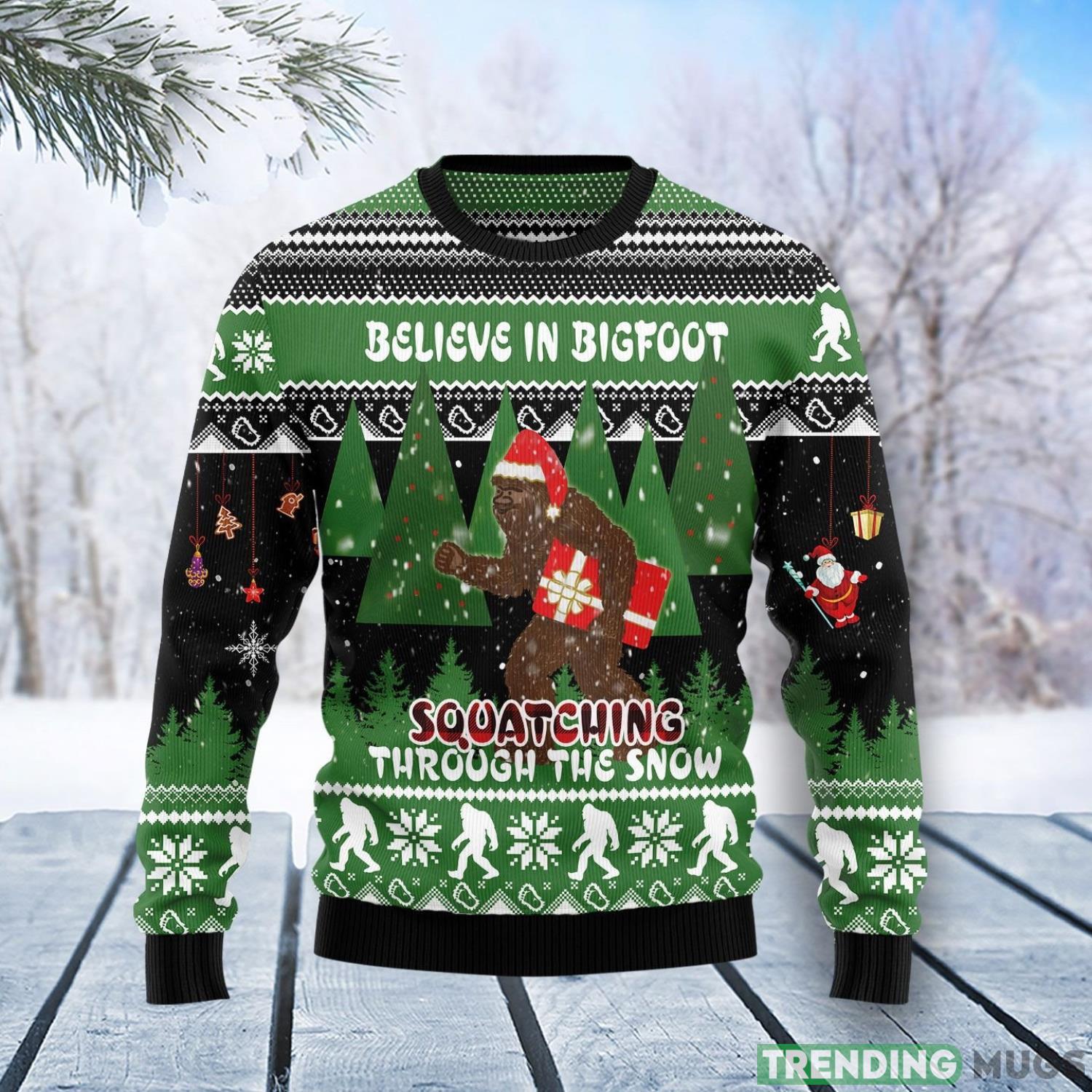 Bigfoot Through Snow Ugly Christmas Sweater Product Photo 1 Bigfoot Through Snow Ugly Christmas Sweater Product Photo 1