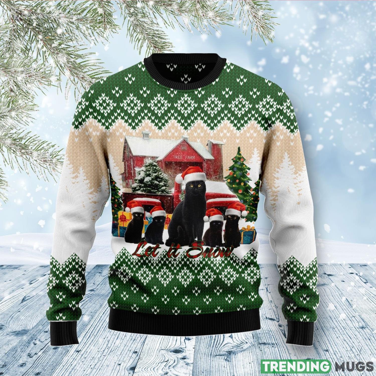 Black Cat Let It Snow Ugly Christmas Sweater Product Photo 1 Black Cat Let It Snow Ugly Christmas Sweater Product Photo 1