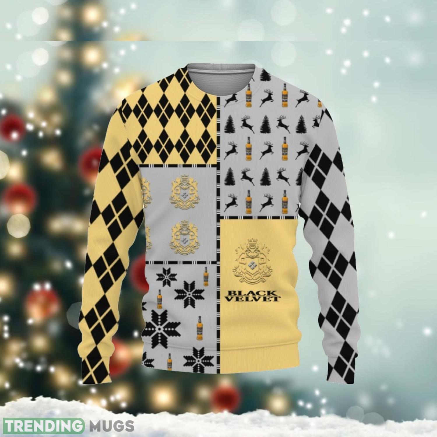Black Velvet Whiskey Merry Christmas Whiskey And Beers Reindeer Pattern Ugly Christmas Sweater Product Photo 1 Black Velvet Whiskey Merry Christmas Whiskey And Beers Reindeer Pattern Ugly Christmas Sweater Product Photo 1