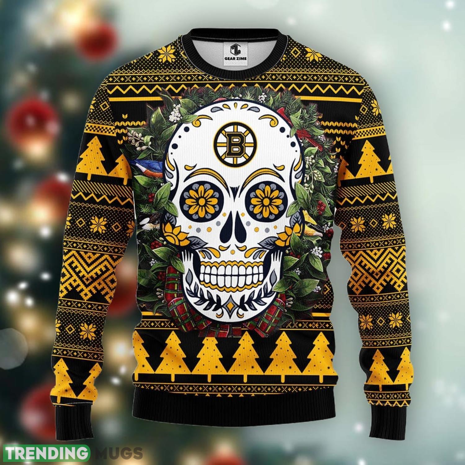 Boston Bruins Skull Flower Ugly Xmas Ugly Christmas Sweater Best Christmas Gift Ideas Product Photo 1 Boston Bruins Skull Flower Ugly Xmas Ugly Christmas Sweater Best Christmas Gift Ideas Product Photo 1