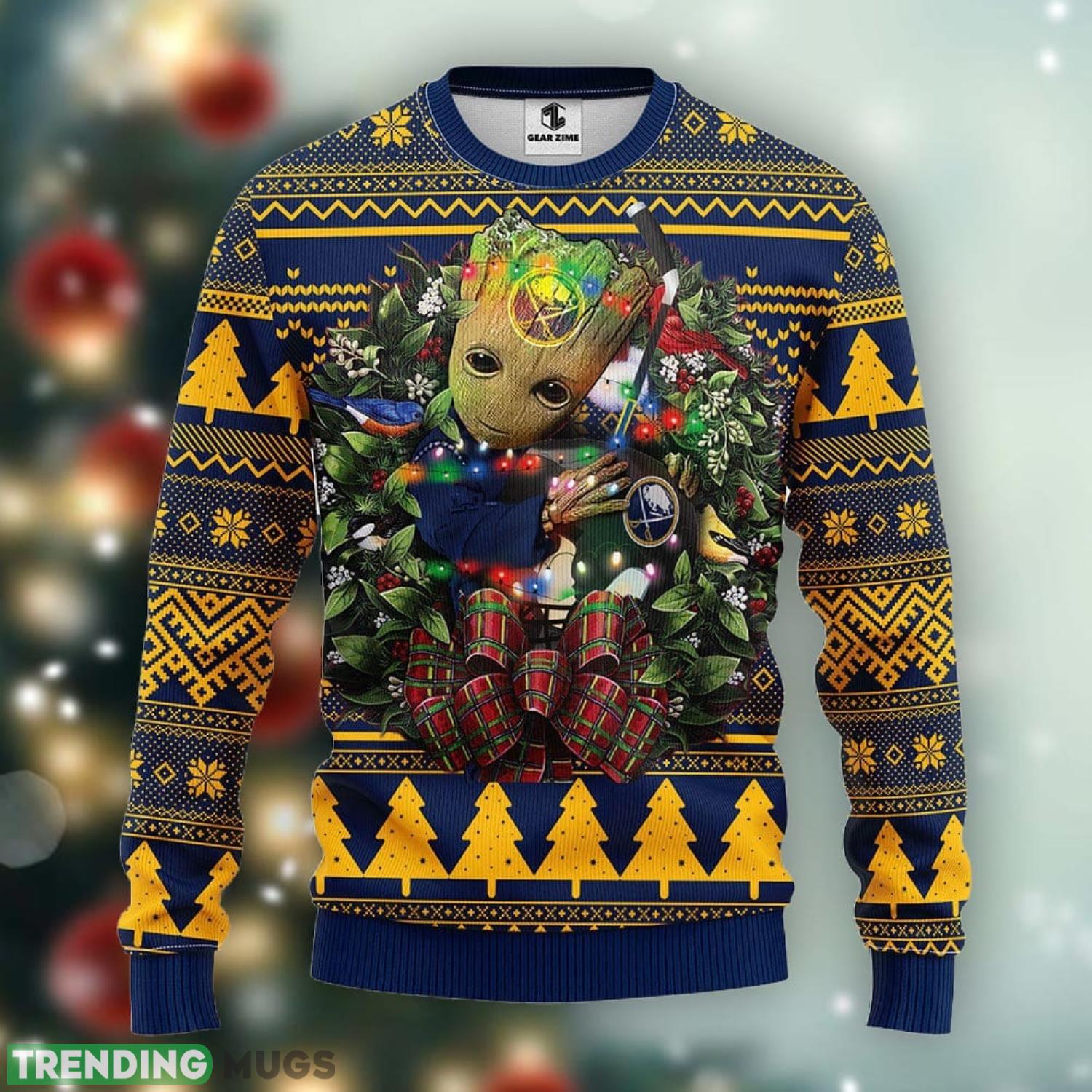 Buffalo Sabres Groot Hug Christmas Ugly Sweater 3D Christmas Xmas Sweater Product Photo 1 Buffalo Sabres Groot Hug Christmas Ugly Sweater 3D Christmas Xmas Sweater Product Photo 1