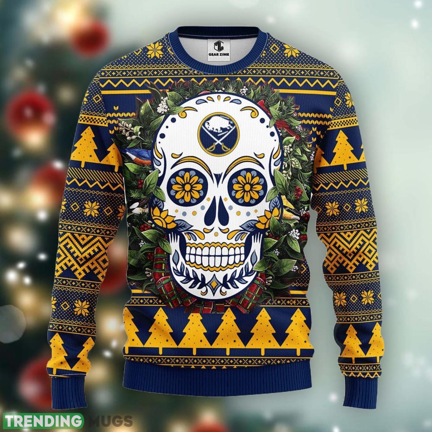 Buffalo Sabres Skull Flower Ugly Xmas Ugly Christmas Sweater Best Christmas Gift Ideas Product Photo 1