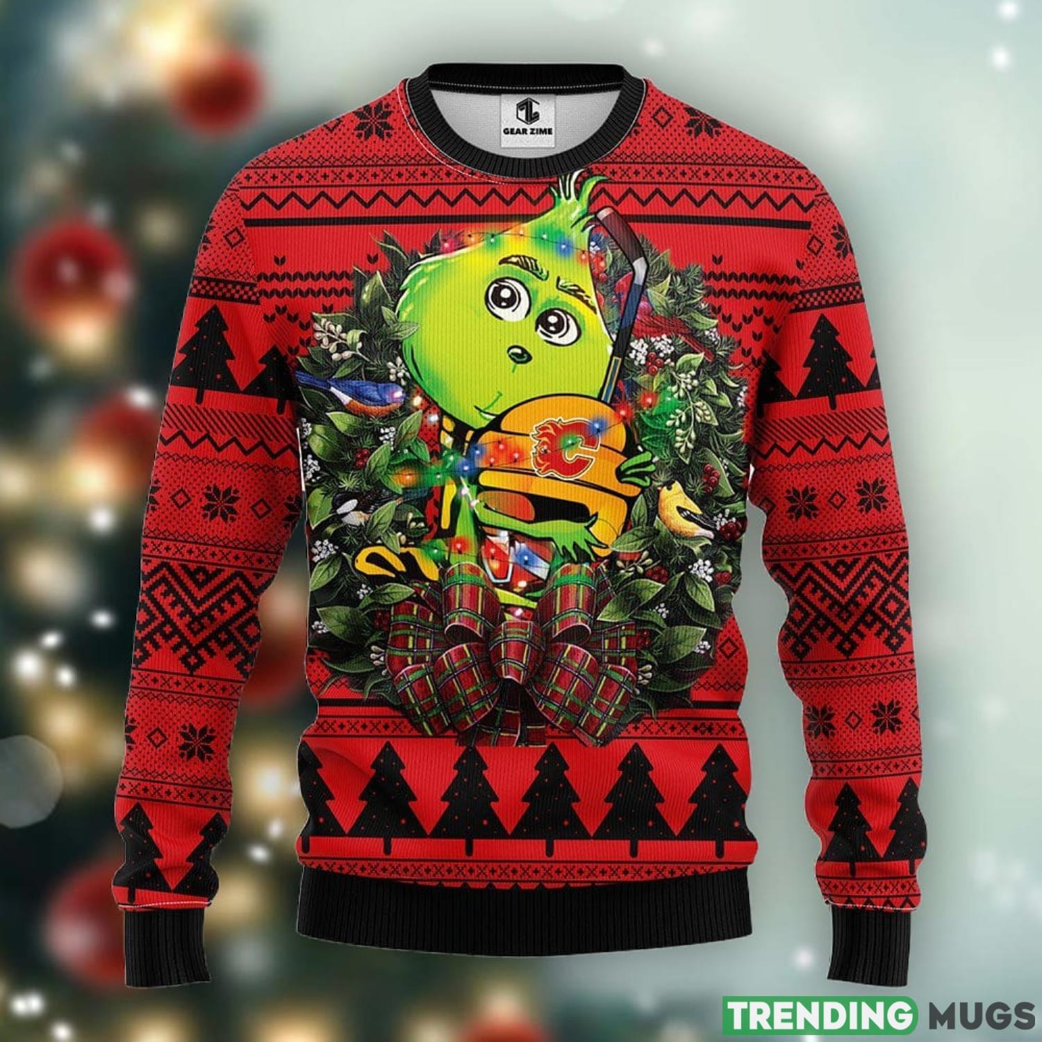 Calgary Flames Grinch Hug Ugly Christmas Sweater Unisex Christmas Gift Ideas Product Photo 1 Calgary Flames Grinch Hug Ugly Christmas Sweater Unisex Christmas Gift Ideas Product Photo 1