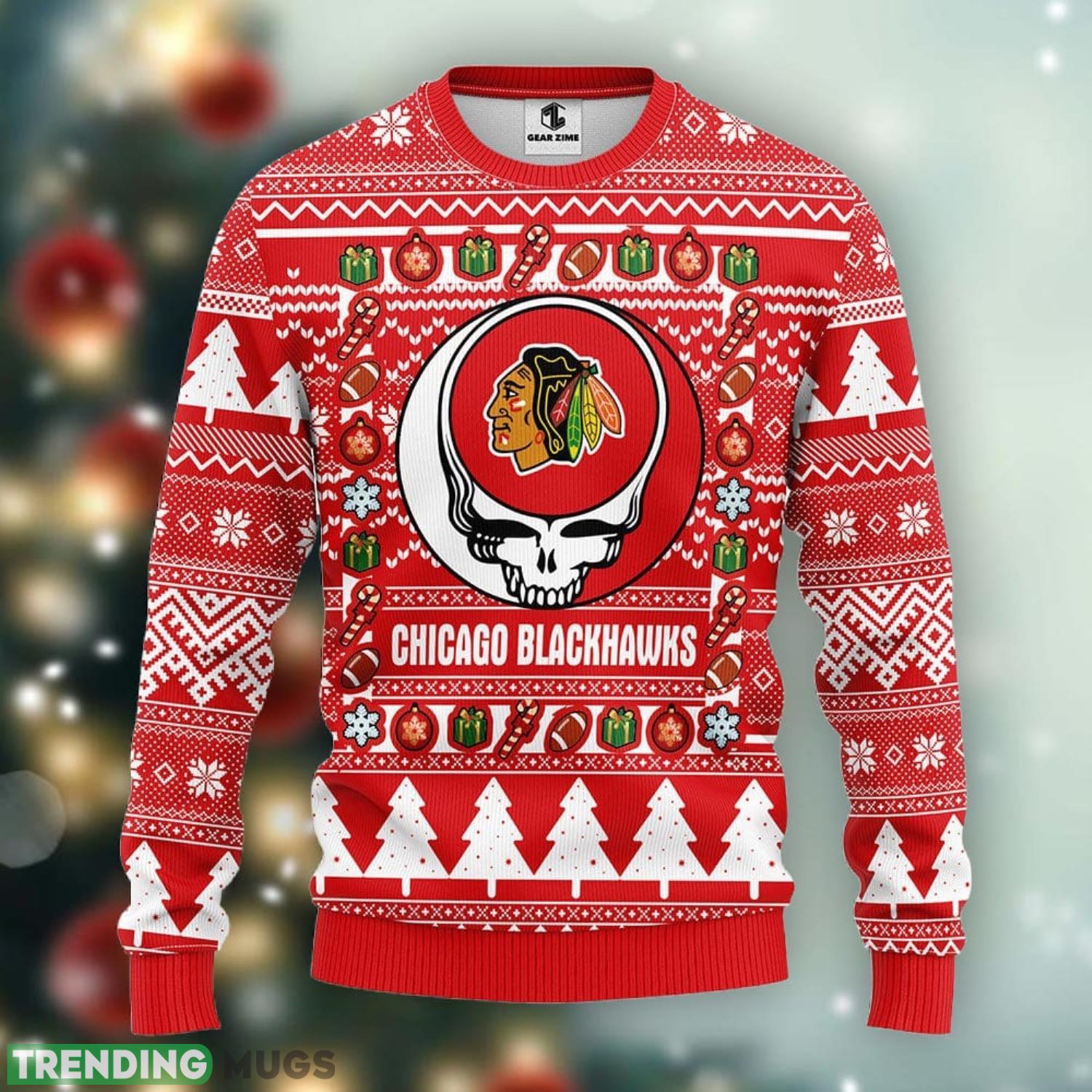 Chicago Blackhawks Grateful Dead Ugly Christmas Sweater Men And Women Sport Fans Gift Product Photo 1 Chicago Blackhawks Grateful Dead Ugly Christmas Sweater Men And Women Sport Fans Gift Product Photo 1