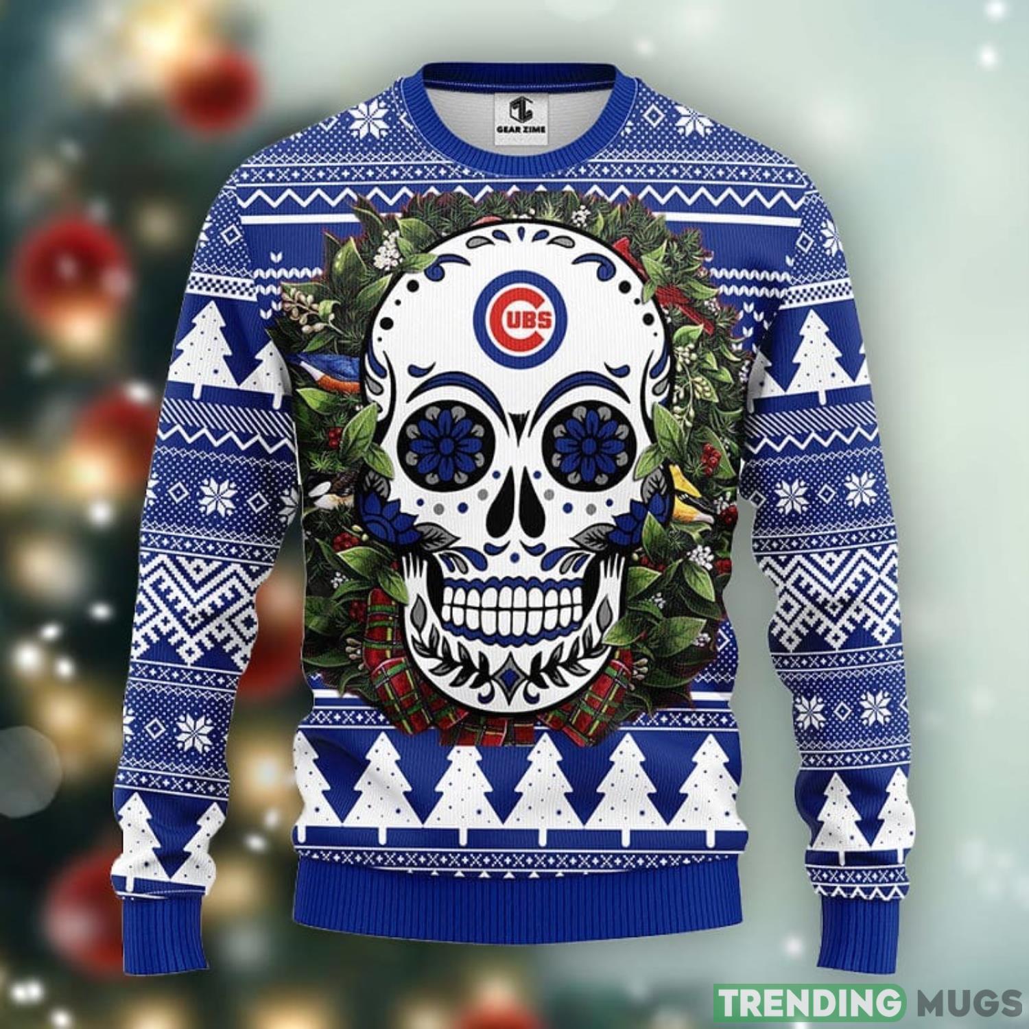 Chicago Cubs Skull Flower Ugly Christmas Ugly Sweater 3D Christmas Xmas Sweater Product Photo 1 Chicago Cubs Skull Flower Ugly Christmas Ugly Sweater 3D Christmas Xmas Sweater Product Photo 1