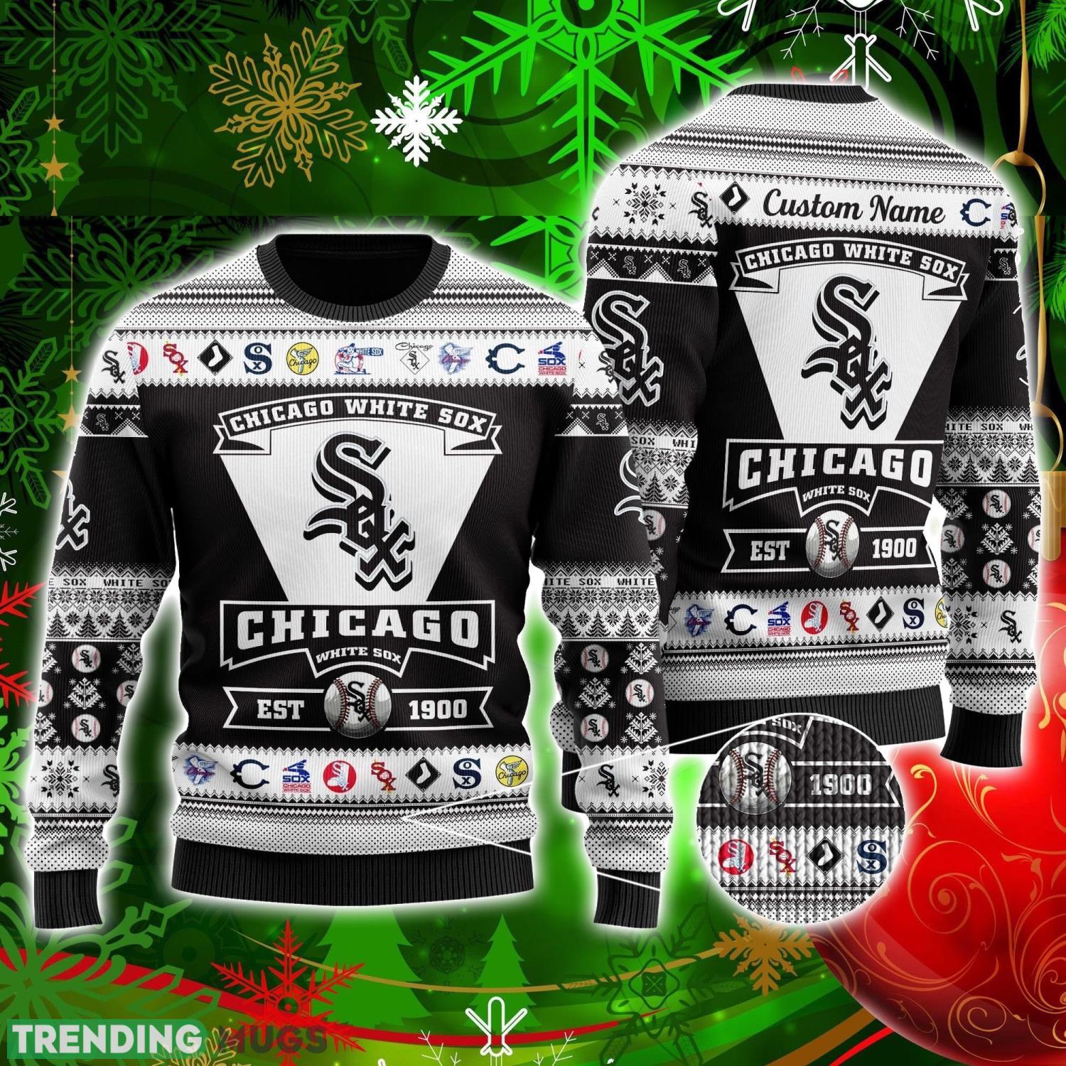 Chicago White Sox Football Team Logo Custom Name Personalized Ugly Christmas Sweater Christmas Gift For Big Fans Product Photo 1 Chicago White Sox Football Team Logo Custom Name Personalized Ugly Christmas Sweater Christmas Gift For Big Fans Product Photo 1