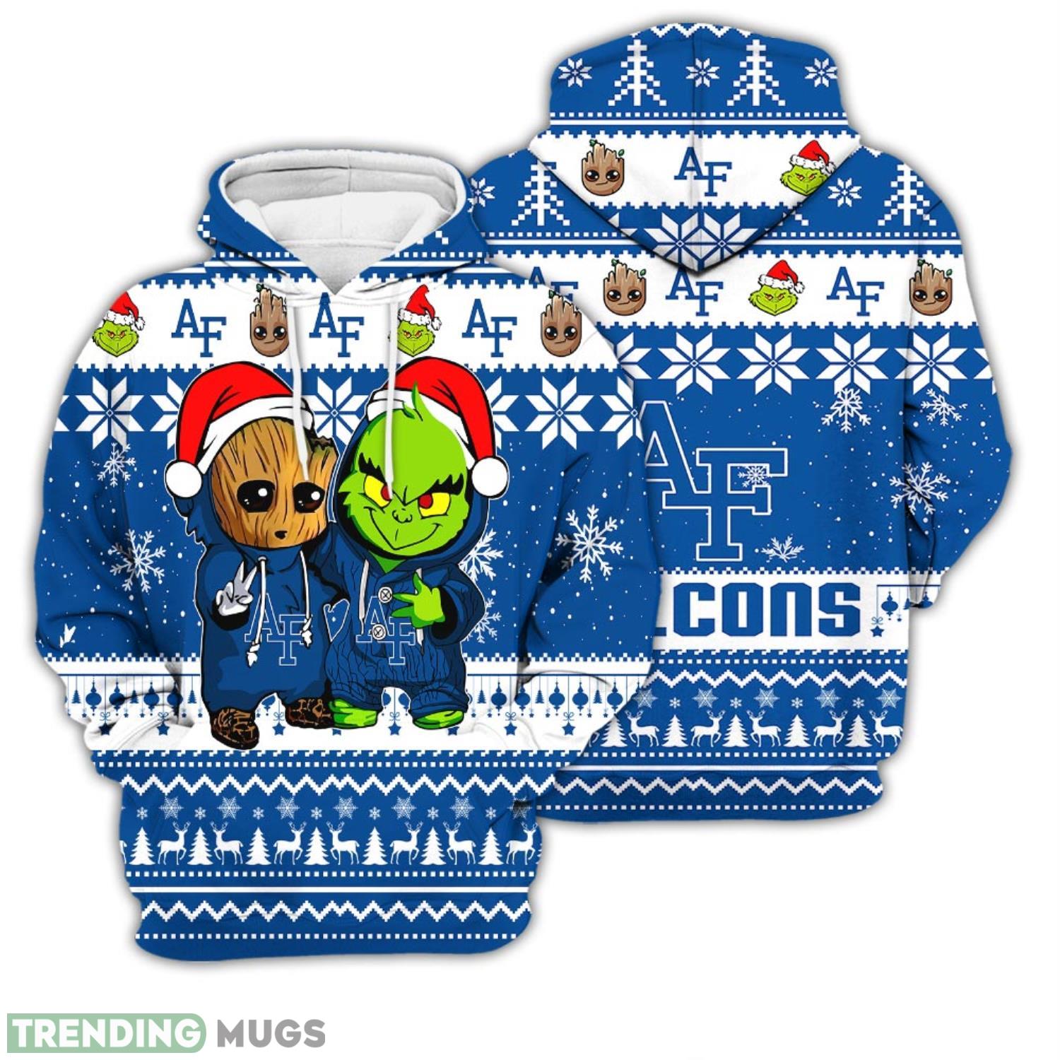 Christmas Hoodie Air Force Falcons Baby Groot And Grinch Best Friends Unisex 3D Hoodie Product Photo 1 Christmas Hoodie Air Force Falcons Baby Groot And Grinch Best Friends Unisex 3D Hoodie Product Photo 1