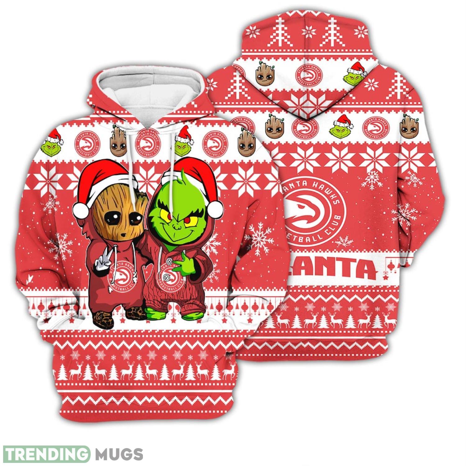 Christmas Hoodie Atlanta Hawks Baby Groot And Grinch Best Friends Unisex 3D Hoodie Product Photo 1 Christmas Hoodie Atlanta Hawks Baby Groot And Grinch Best Friends Unisex 3D Hoodie Product Photo 1