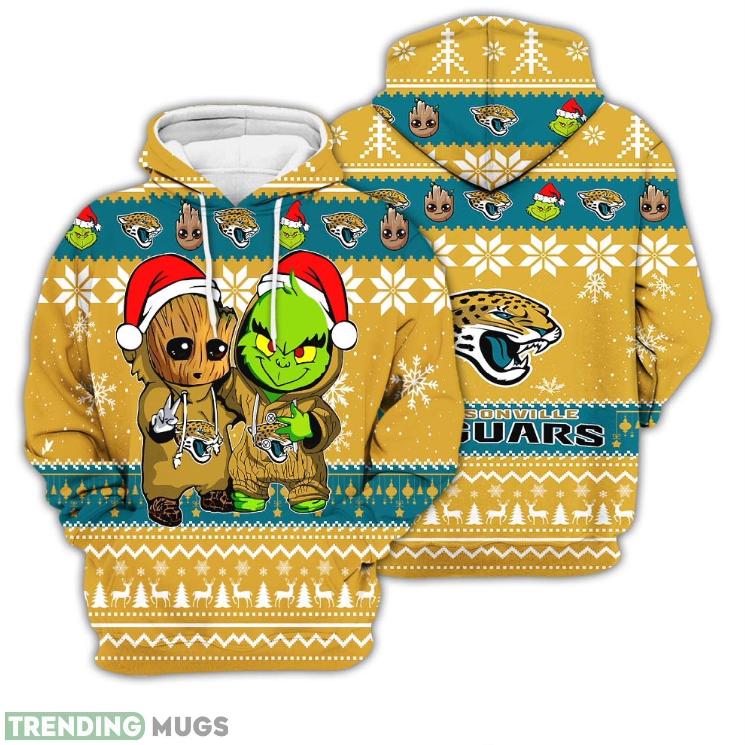 Christmas Hoodie Jacksonville Jaguars Baby Groot And Grinch Best Friends Unisex 3D Hoodie Product Photo 1 Christmas Hoodie Jacksonville Jaguars Baby Groot And Grinch Best Friends Unisex 3D Hoodie Product Photo 1