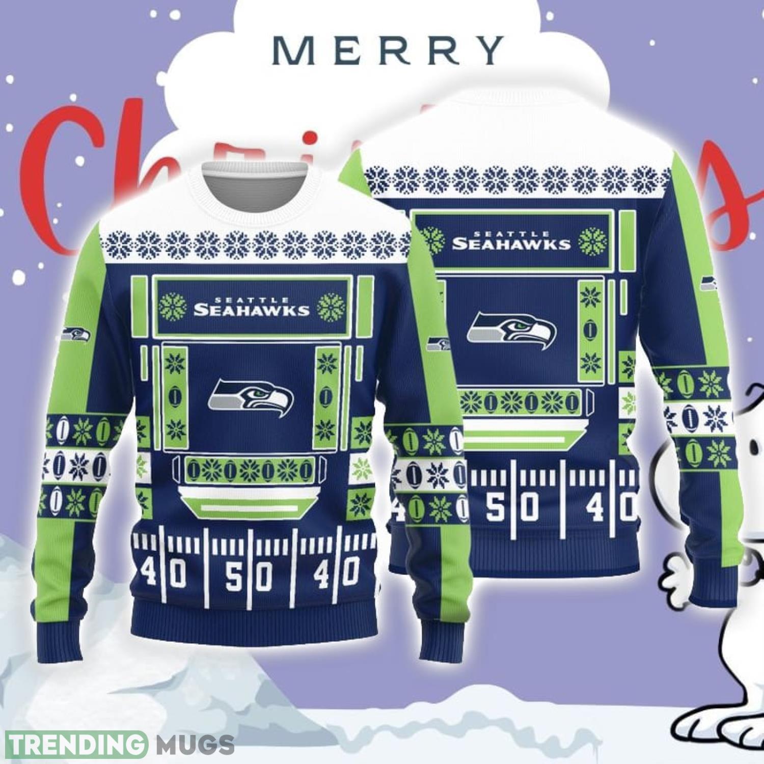 Christmas Sweater Seattle Seahawks Christmas Ball Snowfalke Pattern 3D Sweater Product Photo 1