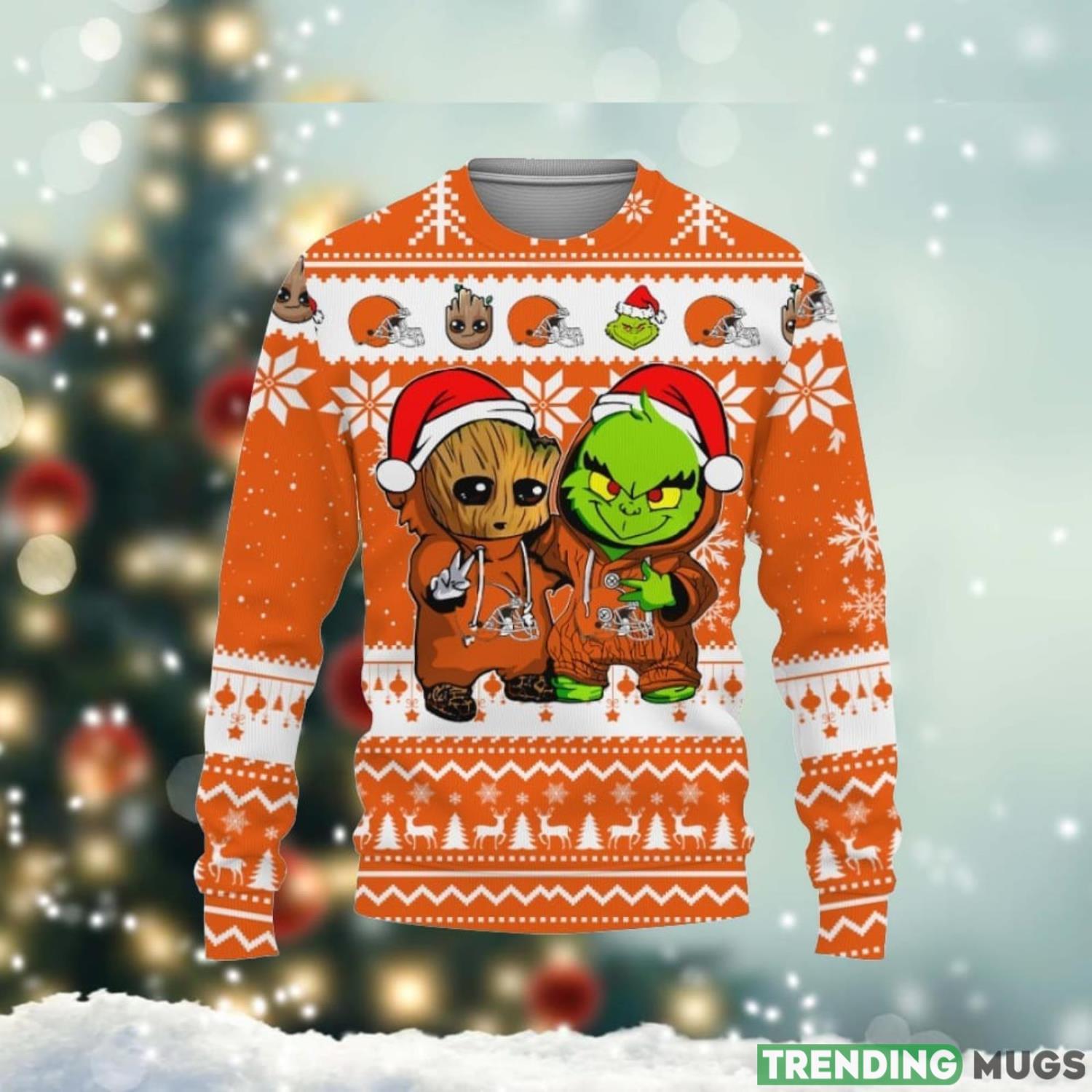 Cleveland Browns Baby Groot And Grinch Best Friends 3D Ugly Christmas Sweater Christmas Gift Ideas Unisex Christmas Gift Product Photo 1 Cleveland Browns Baby Groot And Grinch Best Friends 3D Ugly Christmas Sweater Christmas Gift Ideas Unisex Christmas Gift Product Photo 1