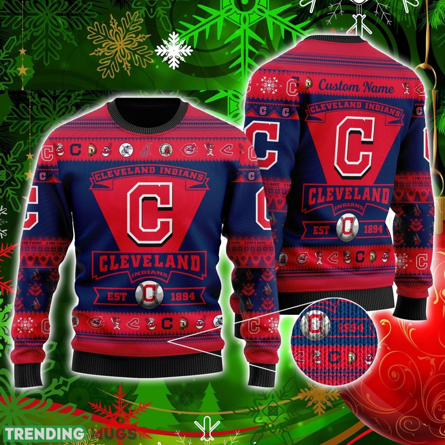 Cleveland Indians Football Team Logo Custom Name Personalized Ugly Christmas Sweater Christmas Gift For Big Fans Product Photo 1 Cleveland Indians Football Team Logo Custom Name Personalized Ugly Christmas Sweater Christmas Gift For Big Fans Product Photo 1
