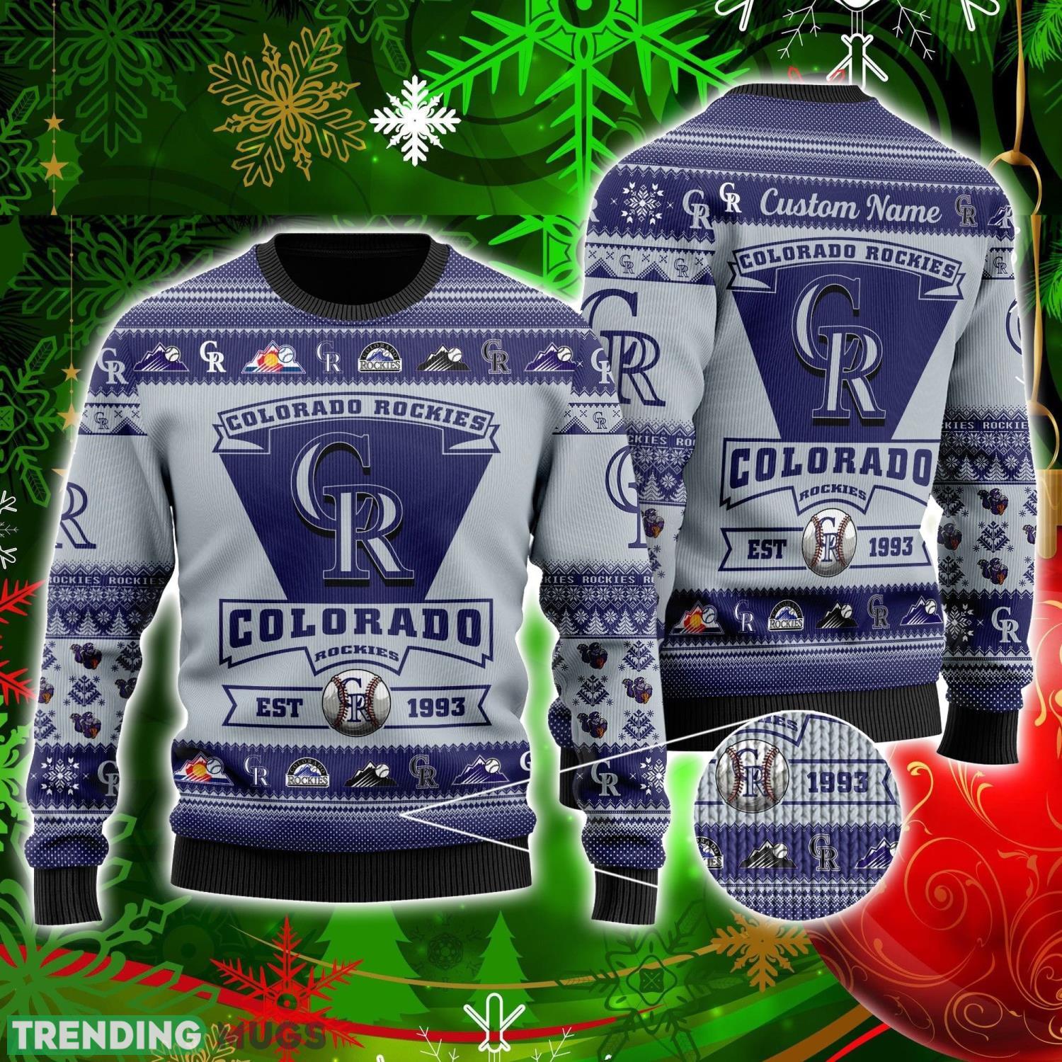 Colorado Rockies Football Team Logo Custom Name Personalized Ugly Christmas Sweater Christmas Gift For Big Fans Product Photo 1 Colorado Rockies Football Team Logo Custom Name Personalized Ugly Christmas Sweater Christmas Gift For Big Fans Product Photo 1