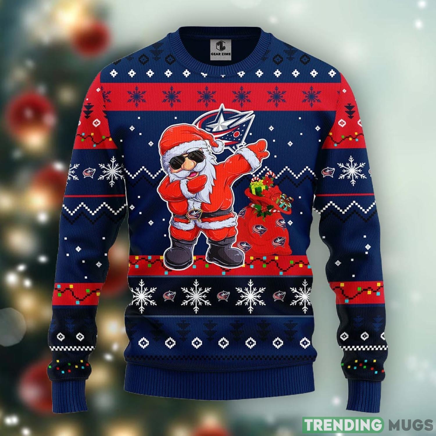 Columbus Blue Jackets Dabbing Santa Claus Christmas Ugly Sweater 3D Christmas Xmas Sweater Product Photo 1
