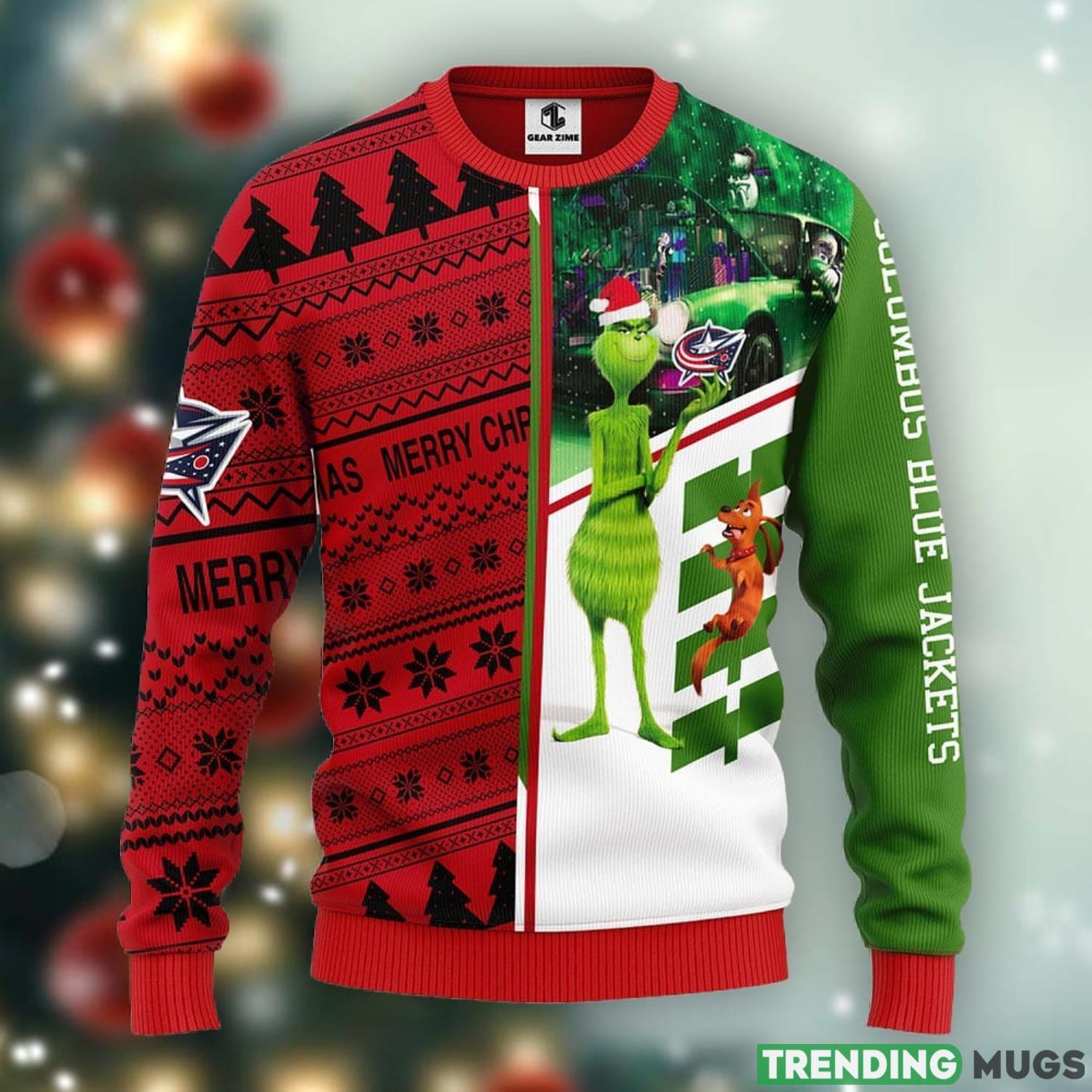 Columbus Blue Jackets Grinch & Scooby-doo Christmas Ugly Sweater 3D Christmas Xmas Sweater Product Photo 1 Columbus Blue Jackets Grinch & Scooby-doo Christmas Ugly Sweater 3D Christmas Xmas Sweater Product Photo 1