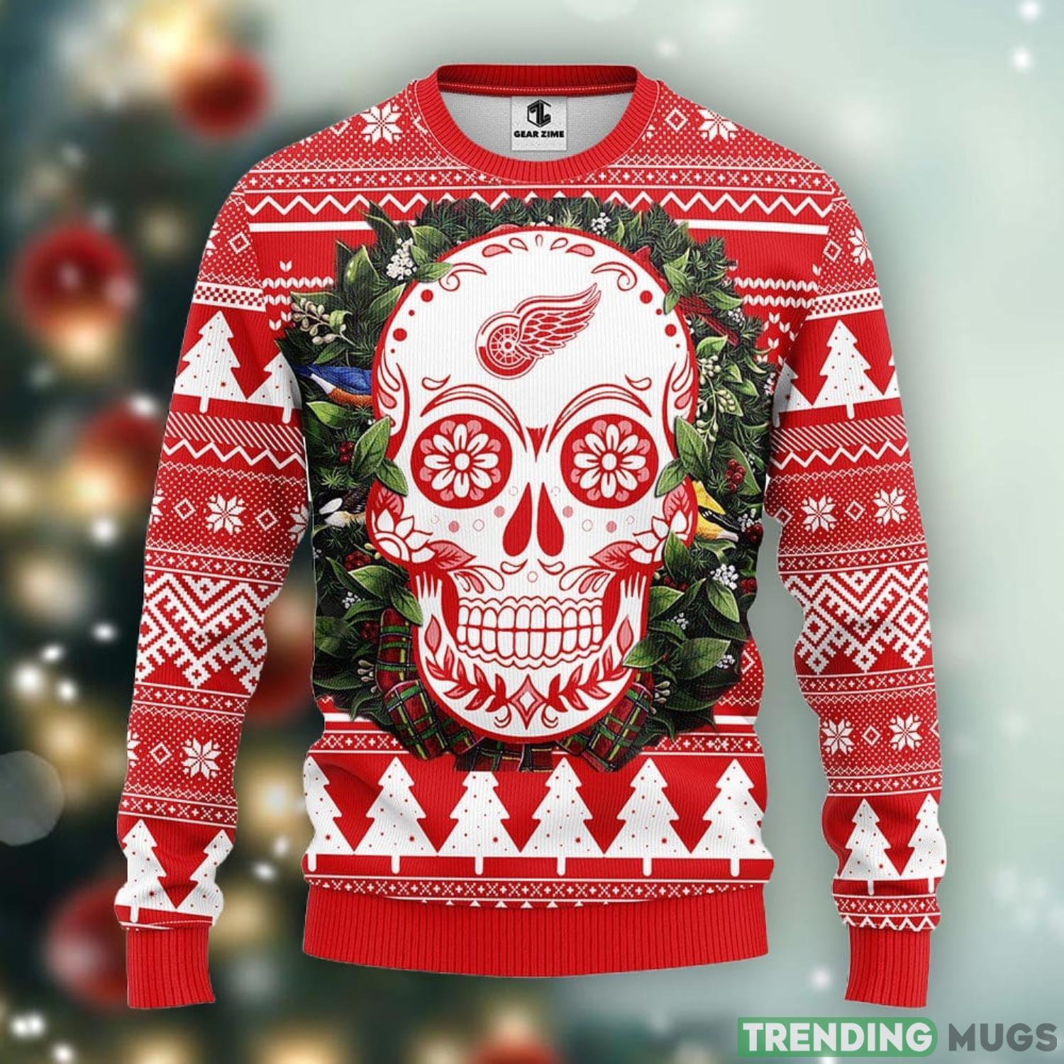 Detroit Red Wings Skull Flower Ugly Christmas Ugly Sweater 3D Christmas Xmas Sweater Product Photo 1 Detroit Red Wings Skull Flower Ugly Christmas Ugly Sweater 3D Christmas Xmas Sweater Product Photo 1