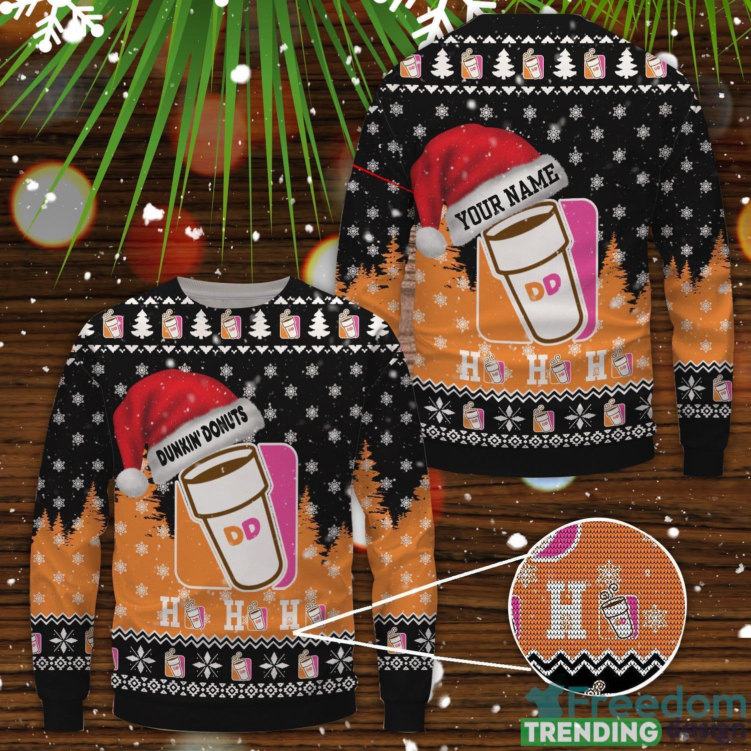 Dunkin' Donuts Santa Hat Pattern Ugly Sweater Uniform Sweater Party Gift Custom Name Product Photo 1 Dunkin' Donuts Santa Hat Pattern Ugly Sweater Uniform Sweater Party Gift Custom Name Product Photo 1