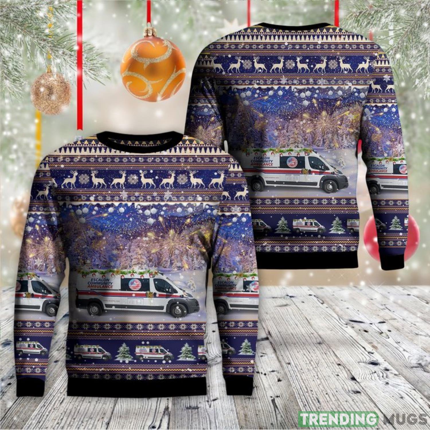 Escalon, California, Escalon Community Ambulance AOP Ugly Sweater Men And Women Christmas Gift Product Photo 1 Escalon, California, Escalon Community Ambulance AOP Ugly Sweater Men And Women Christmas Gift Product Photo 1