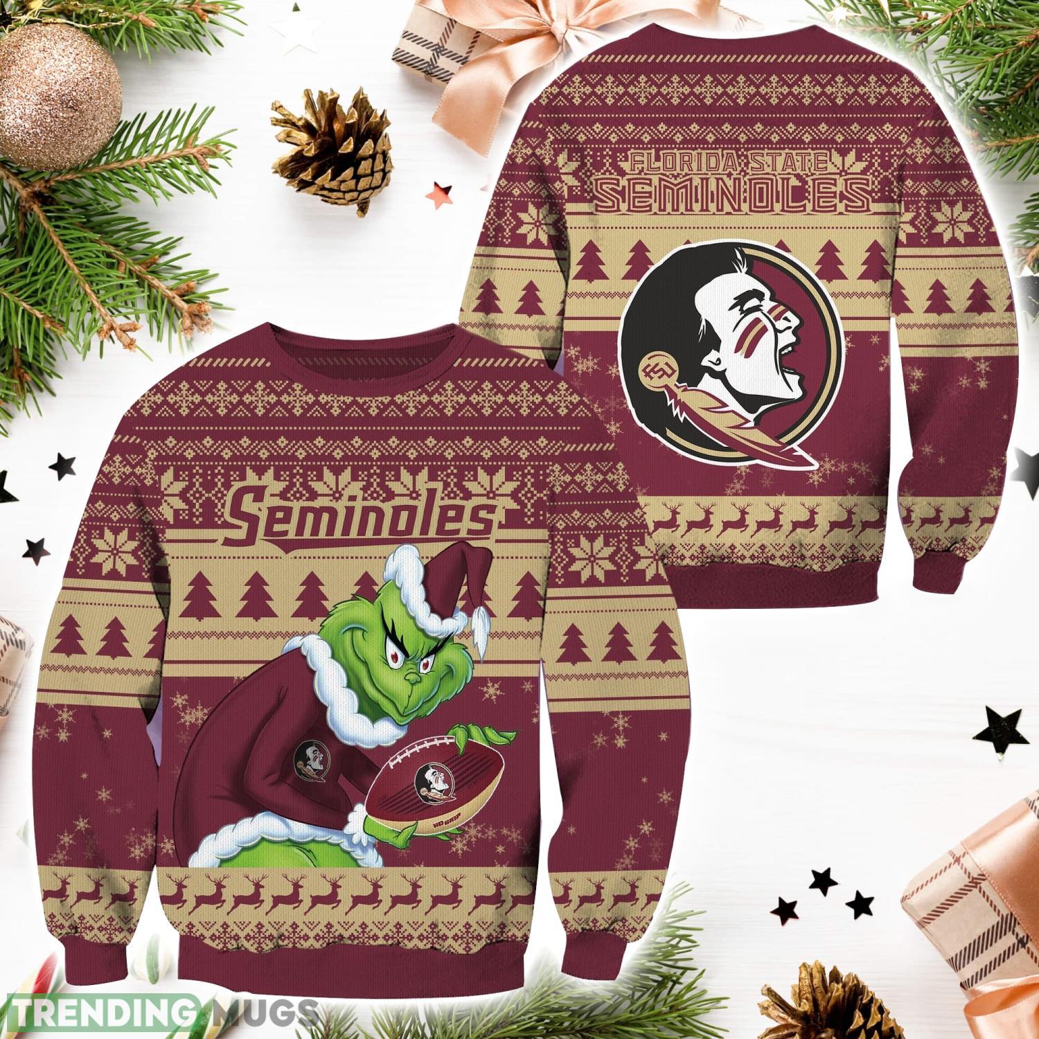 Florida State Seminoles NCAA Grinch Hug Logo Ugly Christmas Sweater Special Christmas Gift For Fans Product Photo 1 Florida State Seminoles NCAA Grinch Hug Logo Ugly Christmas Sweater Special Christmas Gift For Fans Product Photo 1