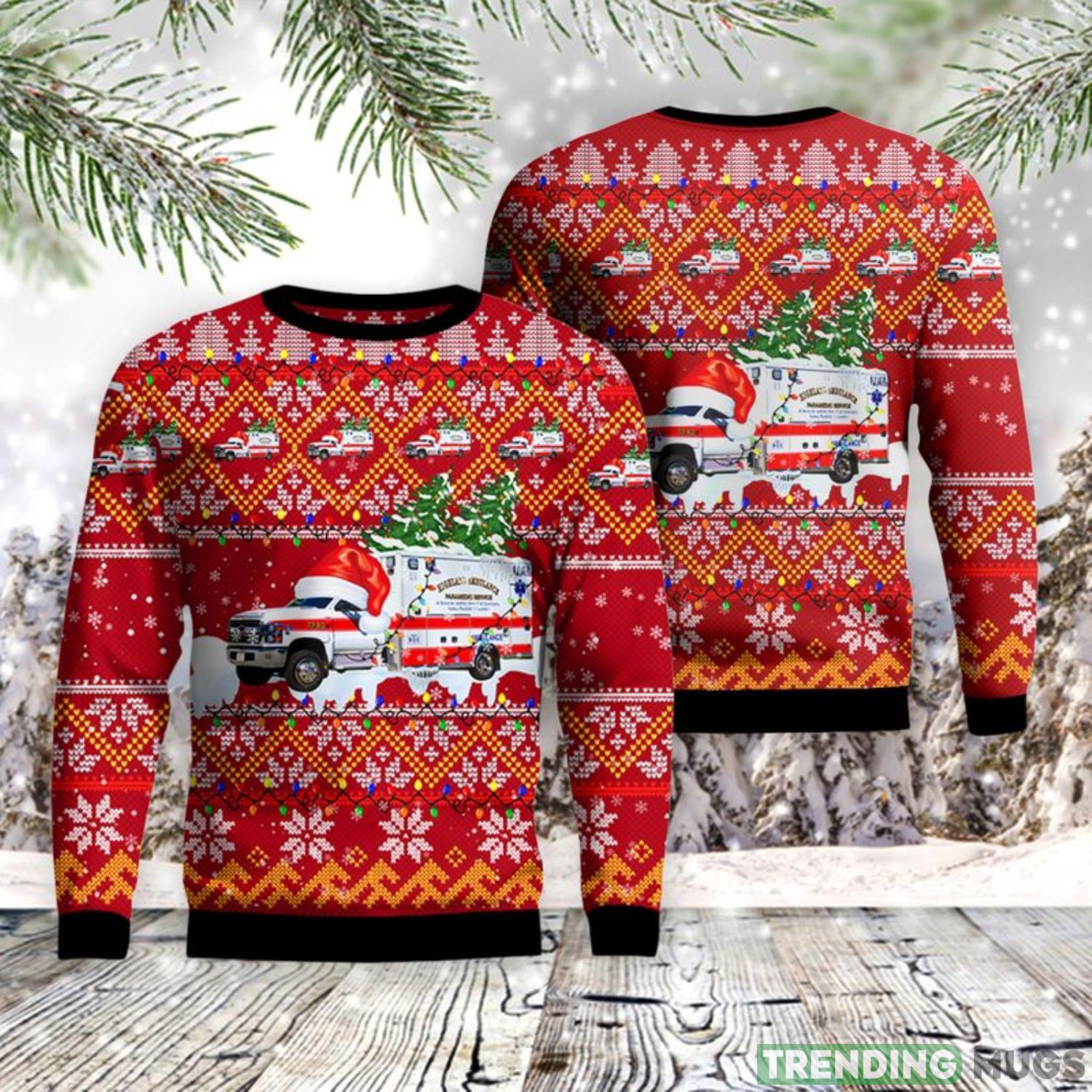 Goshen, Massachusetts, Highland Ambulance EMS AOP Sweater Christmas Gift Sweater Product Photo 1 Goshen, Massachusetts, Highland Ambulance EMS AOP Sweater Christmas Gift Sweater Product Photo 1