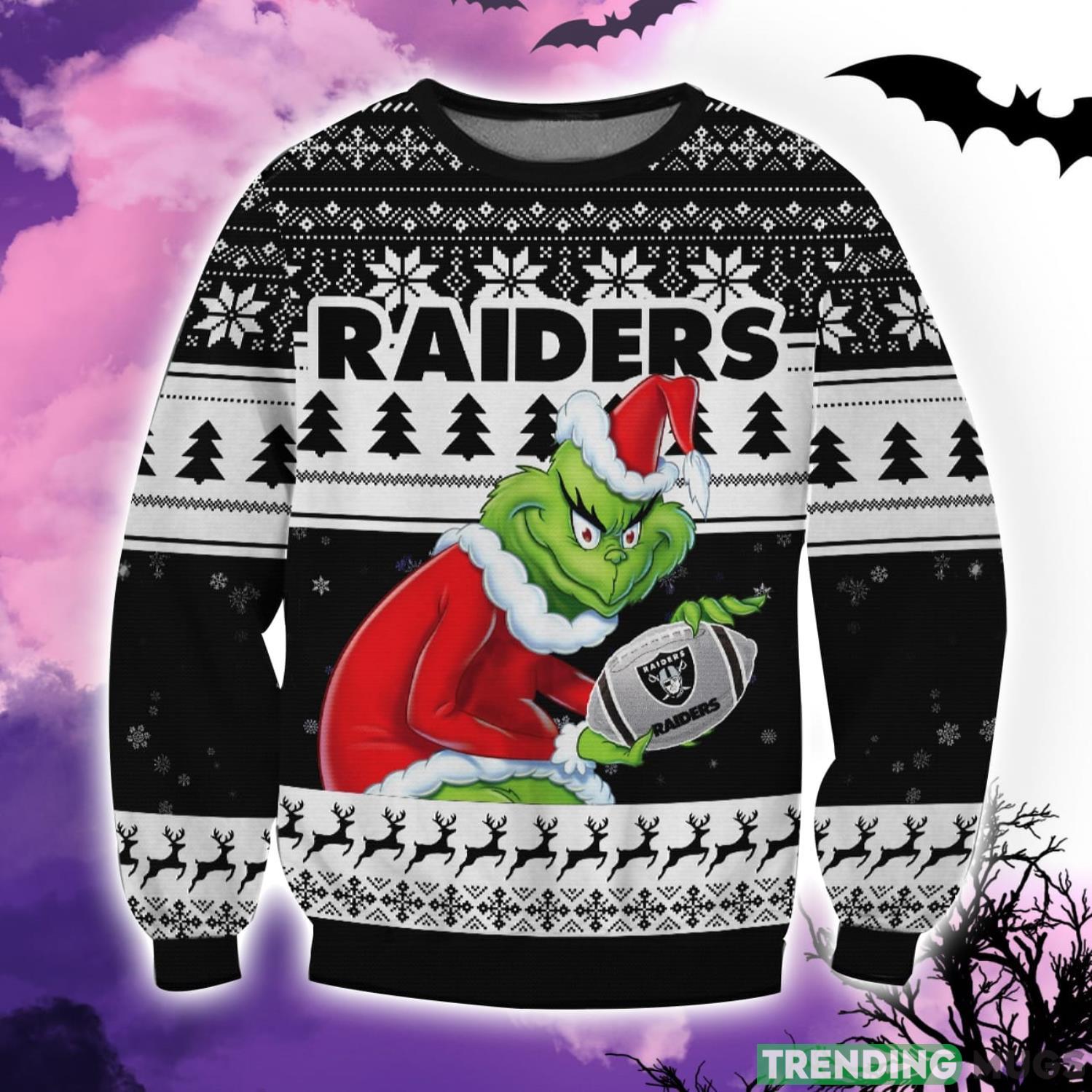 Grinch Raiders Reindeer Snowflake Pattern Ugly Christmas Sweater Product Photo 1 Grinch Raiders Reindeer Snowflake Pattern Ugly Christmas Sweater Product Photo 1