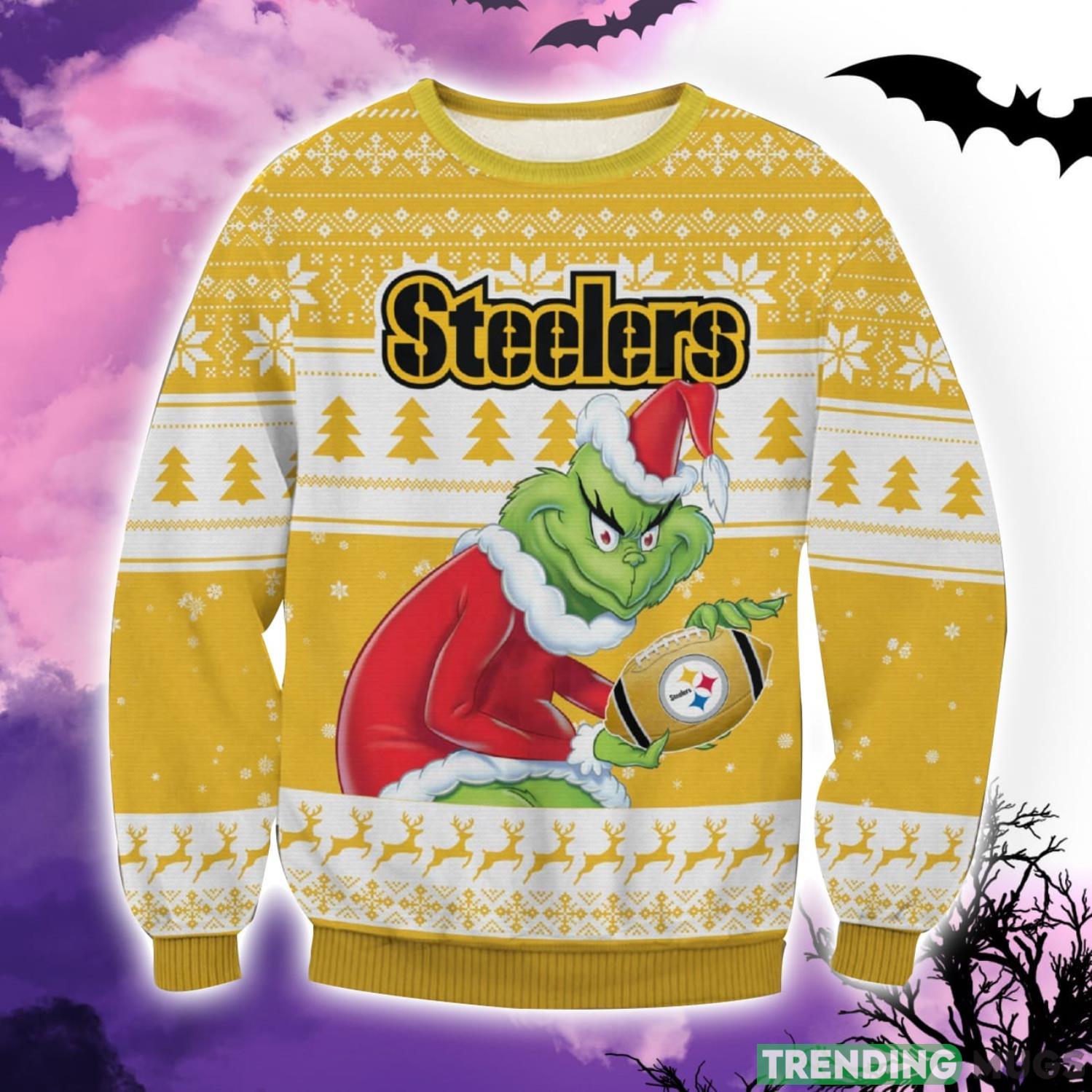 Grinch Steelers Reindeer Snowflake Pattern Ugly Christmas Sweater Product Photo 1 Grinch Steelers Reindeer Snowflake Pattern Ugly Christmas Sweater Product Photo 1