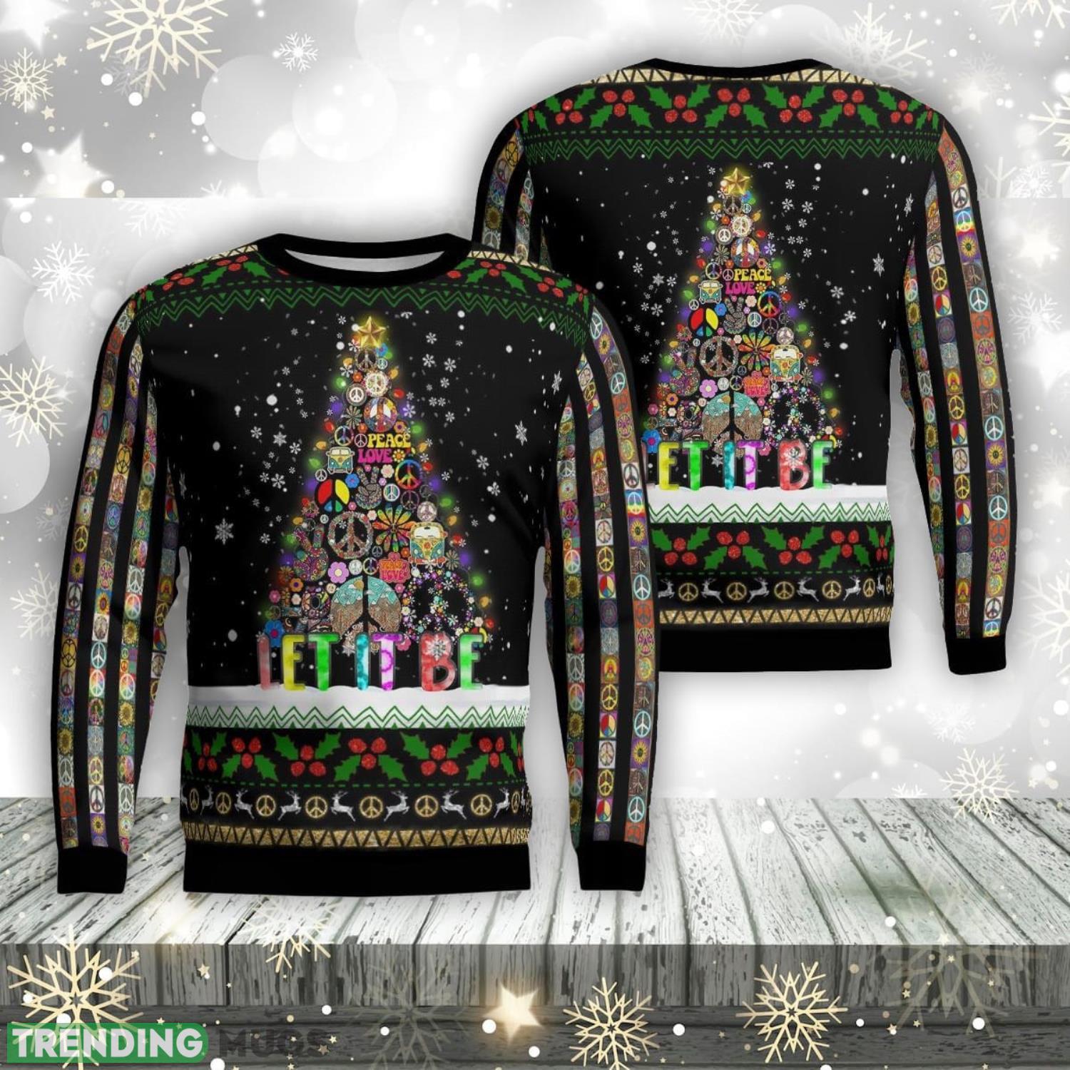 Hippie Let It Be Christmas AOP Ugly Sweater Xmas Christmas Gift Product Photo 1 Hippie Let It Be Christmas AOP Ugly Sweater Xmas Christmas Gift Product Photo 1