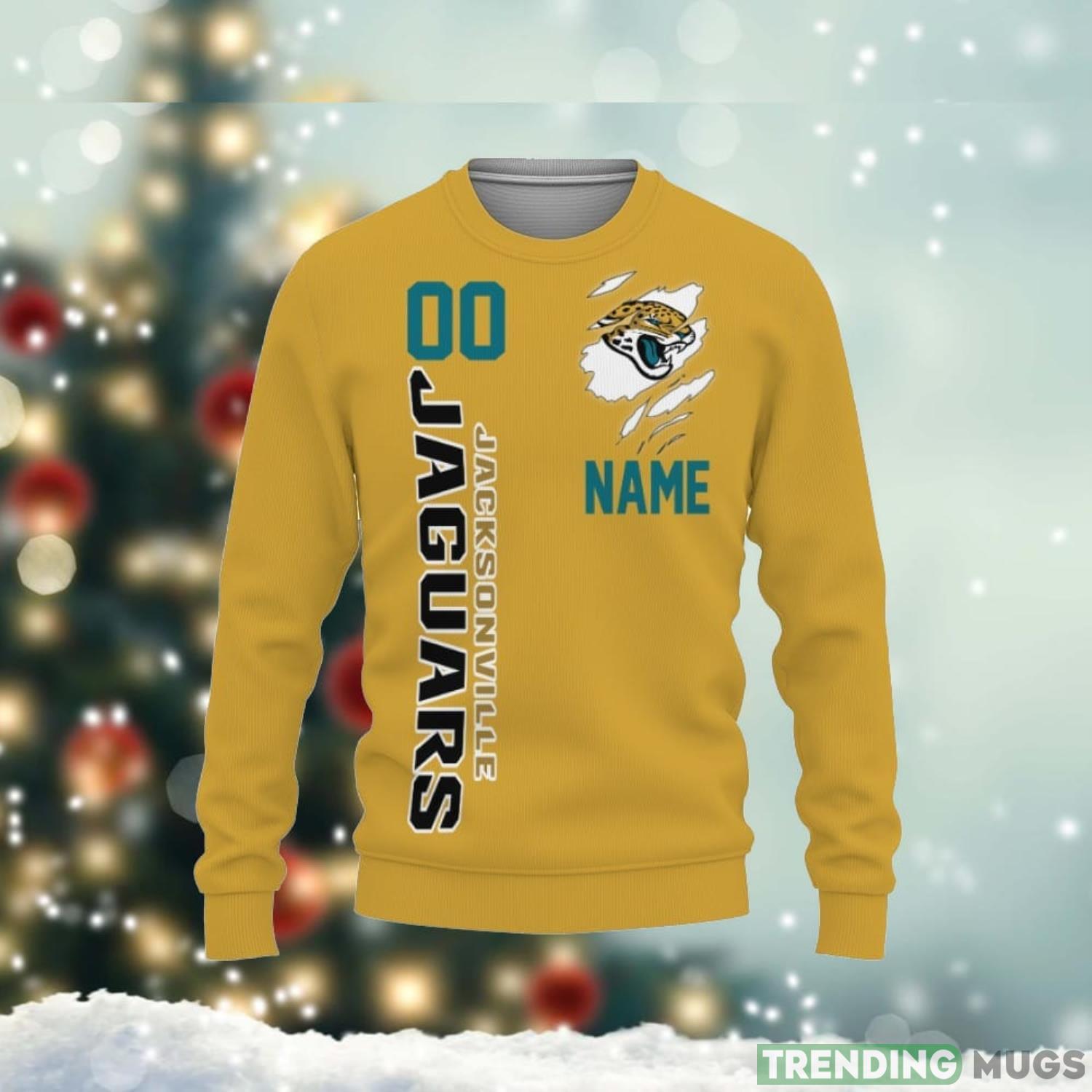 Jacksonville Jaguars Sports American Football Helmet Custom Name And Number 3D Sweater Cute Gift Christmas Gift For Fans Product Photo 1 Jacksonville Jaguars Sports American Football Helmet Custom Name And Number 3D Sweater Cute Gift Christmas Gift For Fans Product Photo 1