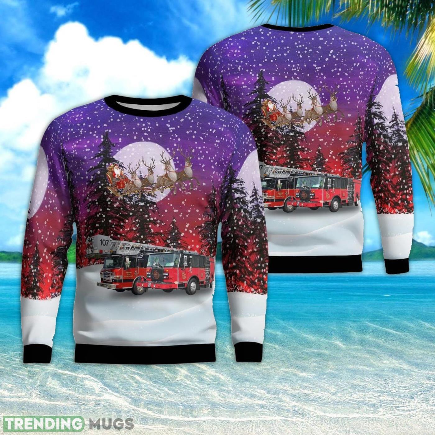 Lansing, Illinois, Village of Lansing Fire Department AOP 3D Ugly Christmas Sweater Product Photo 1 Lansing, Illinois, Village of Lansing Fire Department AOP 3D Ugly Christmas Sweater Product Photo 1