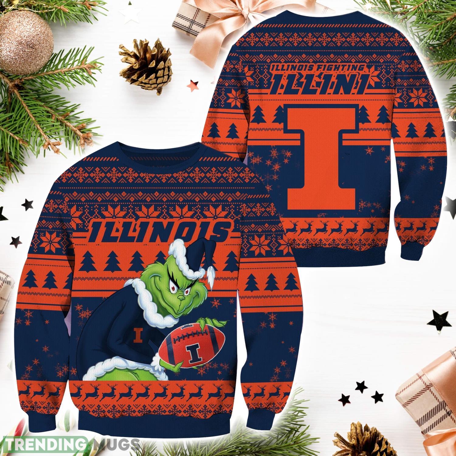 llinois Fighting Illini NCAA Grinch Hug Logo Ugly Christmas Sweater Special Christmas Gift For Fans Product Photo 1 llinois Fighting Illini NCAA Grinch Hug Logo Ugly Christmas Sweater Special Christmas Gift For Fans Product Photo 1
