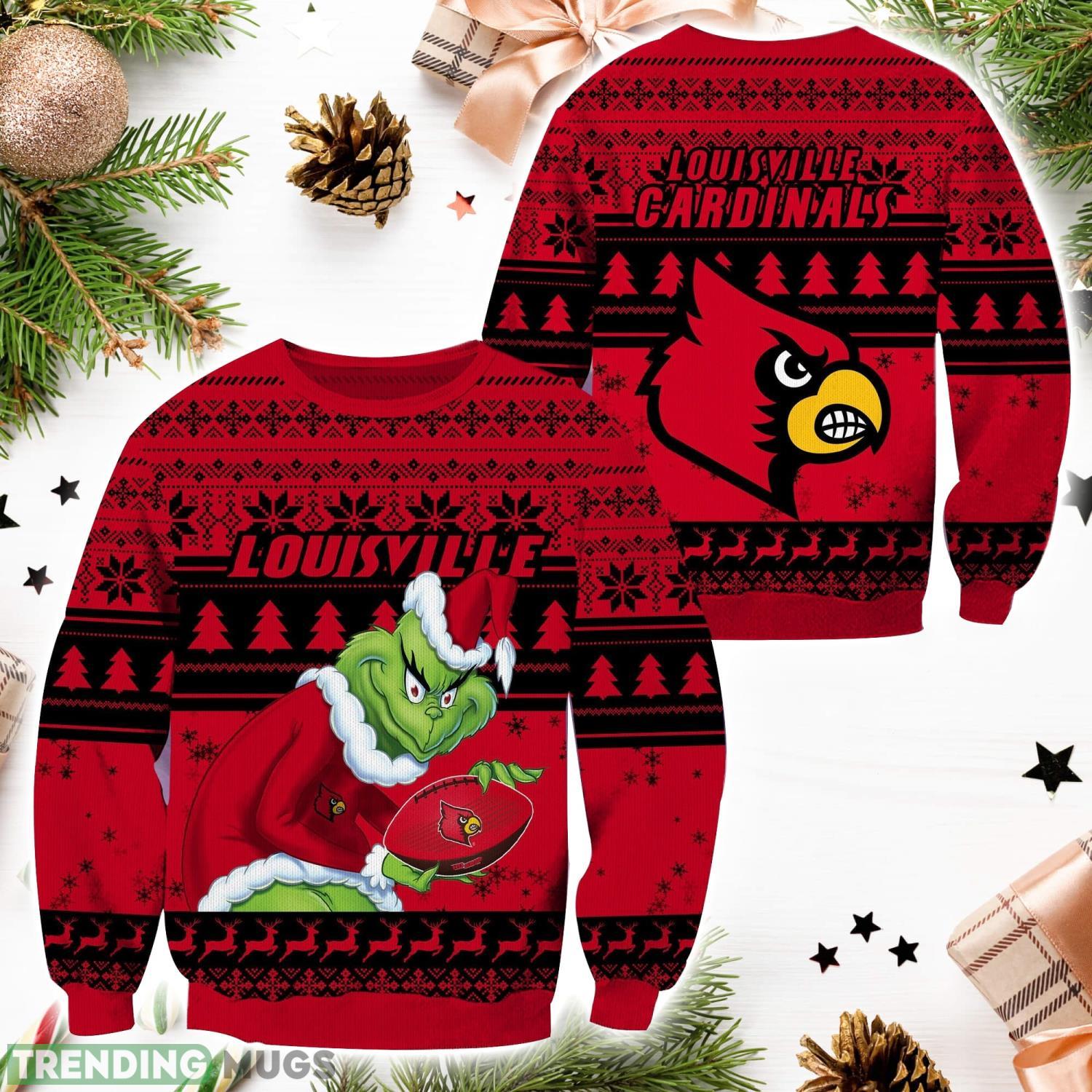 Louisville Cardinals NCAA Grinch Hug Logo Ugly Christmas Sweater Special Christmas Gift For Fans Product Photo 1 Louisville Cardinals NCAA Grinch Hug Logo Ugly Christmas Sweater Special Christmas Gift For Fans Product Photo 1