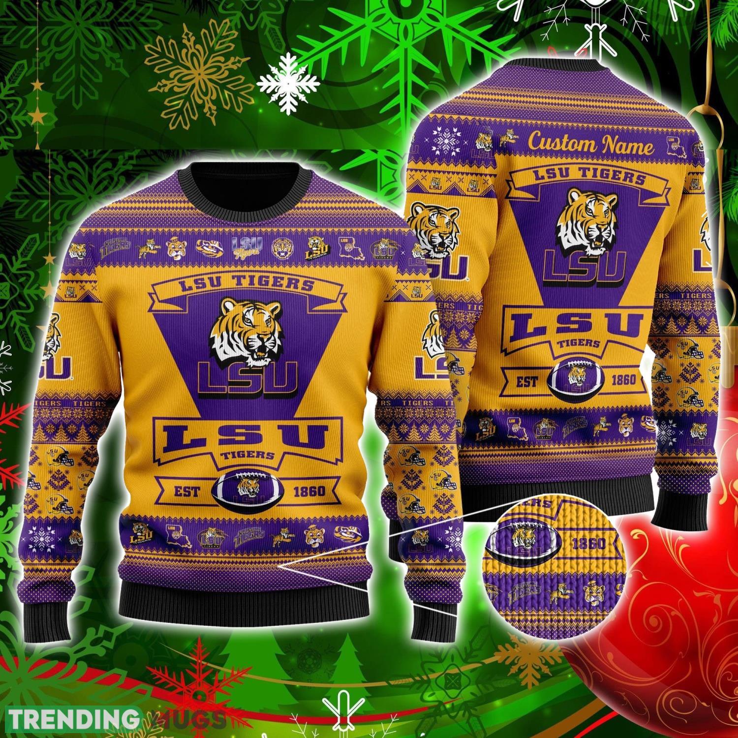Lsu Tigers Football Team Logo Custom Name Personalized Ugly Christmas Sweater Christmas Gift For Big Fans Product Photo 1 Lsu Tigers Football Team Logo Custom Name Personalized Ugly Christmas Sweater Christmas Gift For Big Fans Product Photo 1