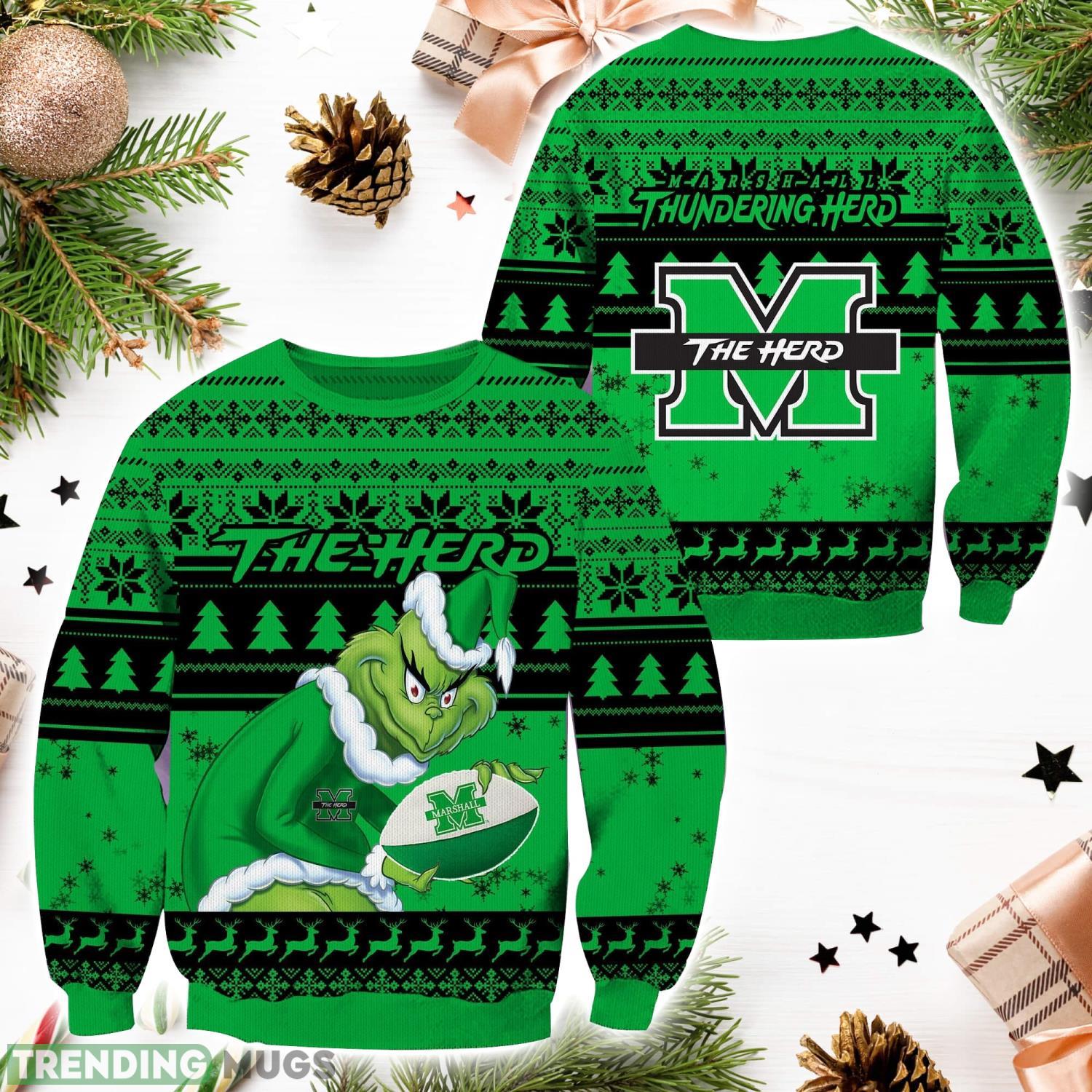 Marshall Thundering Herd NCAA Grinch Hug Logo Ugly Christmas Sweater Special Christmas Gift For Fans Product Photo 1 Marshall Thundering Herd NCAA Grinch Hug Logo Ugly Christmas Sweater Special Christmas Gift For Fans Product Photo 1