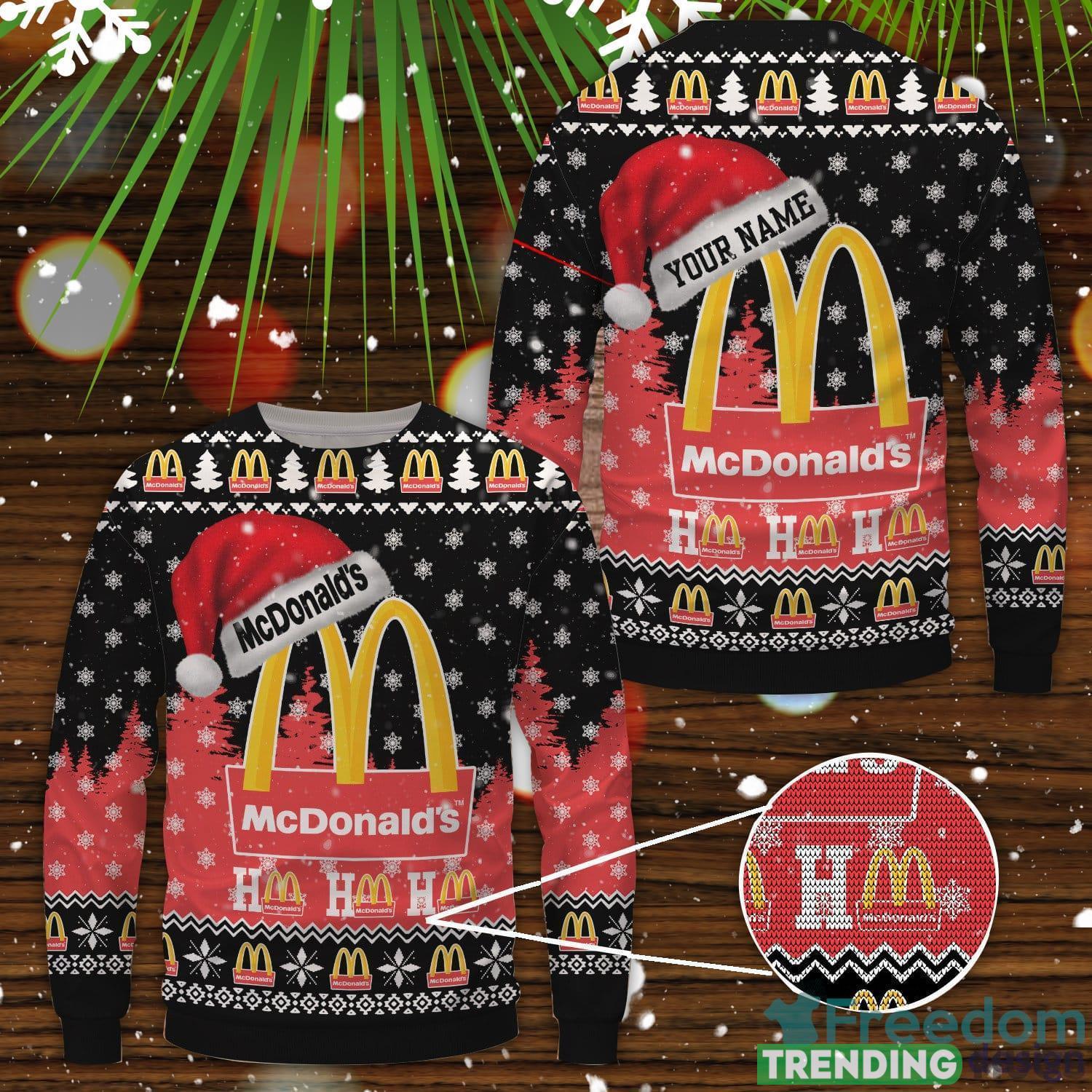 McDonald's Santa Hat Pattern Ugly Sweater Uniform Sweater Party Gift Custom Name Product Photo 1 McDonald's Santa Hat Pattern Ugly Sweater Uniform Sweater Party Gift Custom Name Product Photo 1